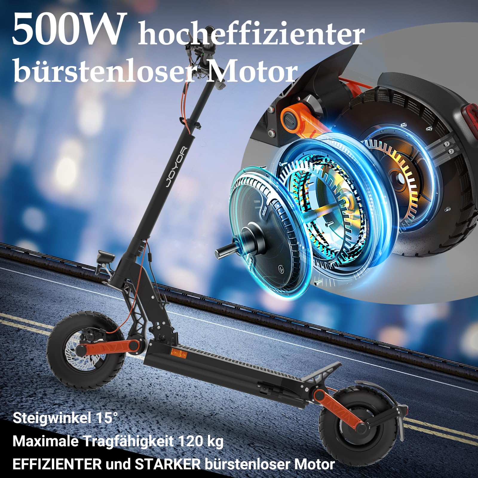 JOYOR Elektroroller S-Serie, Escooter 48/60V 13/18/26Ah Reichweite 40-100Km, Mechanisches/Hydraulisches Bremssystem und Doppelte Stoßdämpfung, Faltbarer E Roller mit 10" Reifen