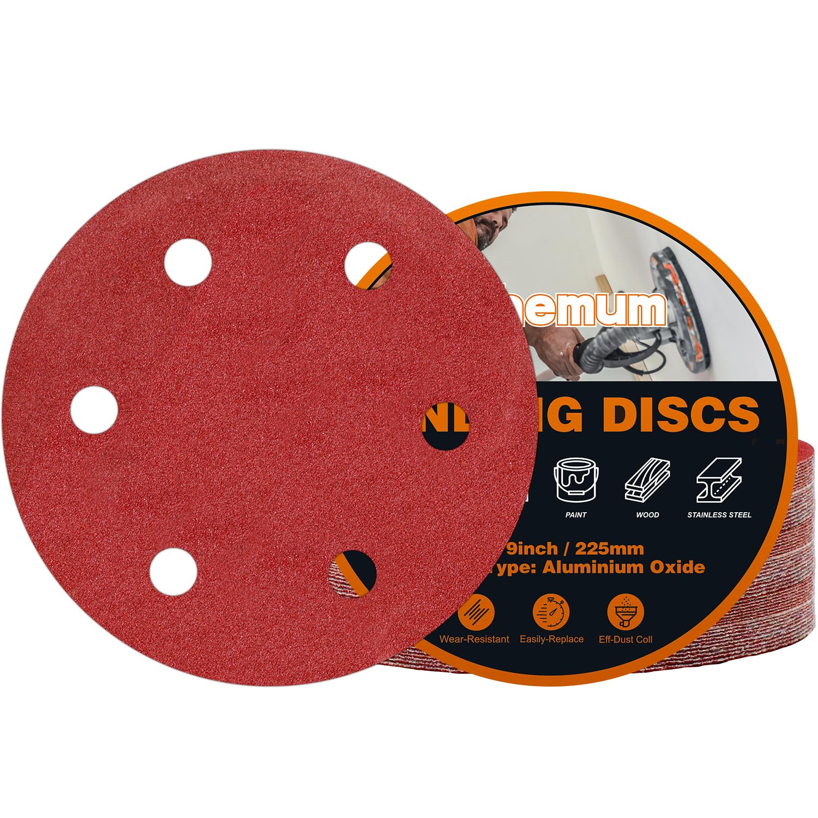 pihemum 30 PCS 225mm Sanding Discs 120 Grit 6 Hole Hook and Loop Drywall Sandpaper for Drywall Sander