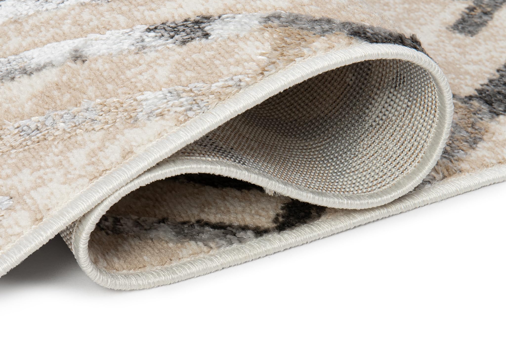 TAPISO Crystal Teppich Läufer Glänzend Grau Beige Schwarz Modern Gitter Verwischt Muster Wohnzimmer Schlafzimmer Flur Eingang ÖKO-TEX 100 x 130 cm