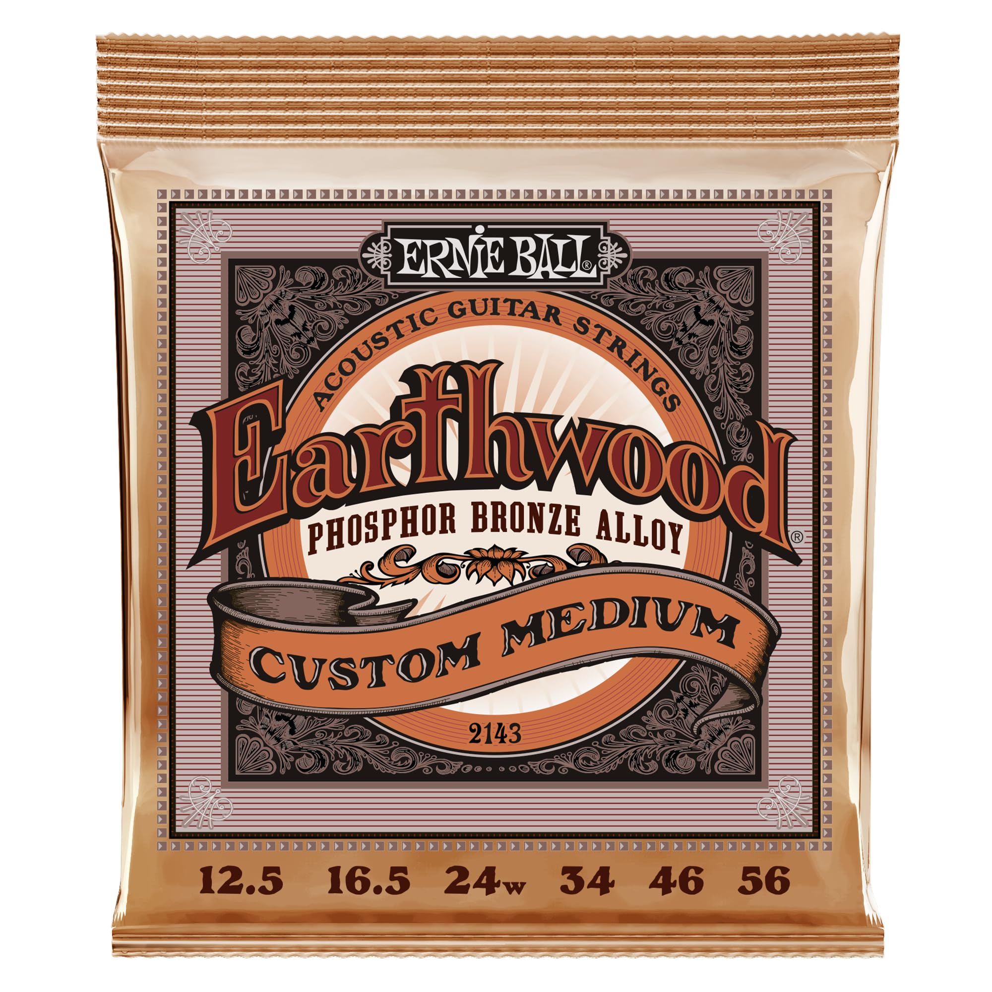 ERNIE BALL 2143 Acoustic Guitar Strings (12.5-56) EARTHWOOD PHOSPHOR BRONZE CUSTOM MEDIUM Phosphor Bronzes