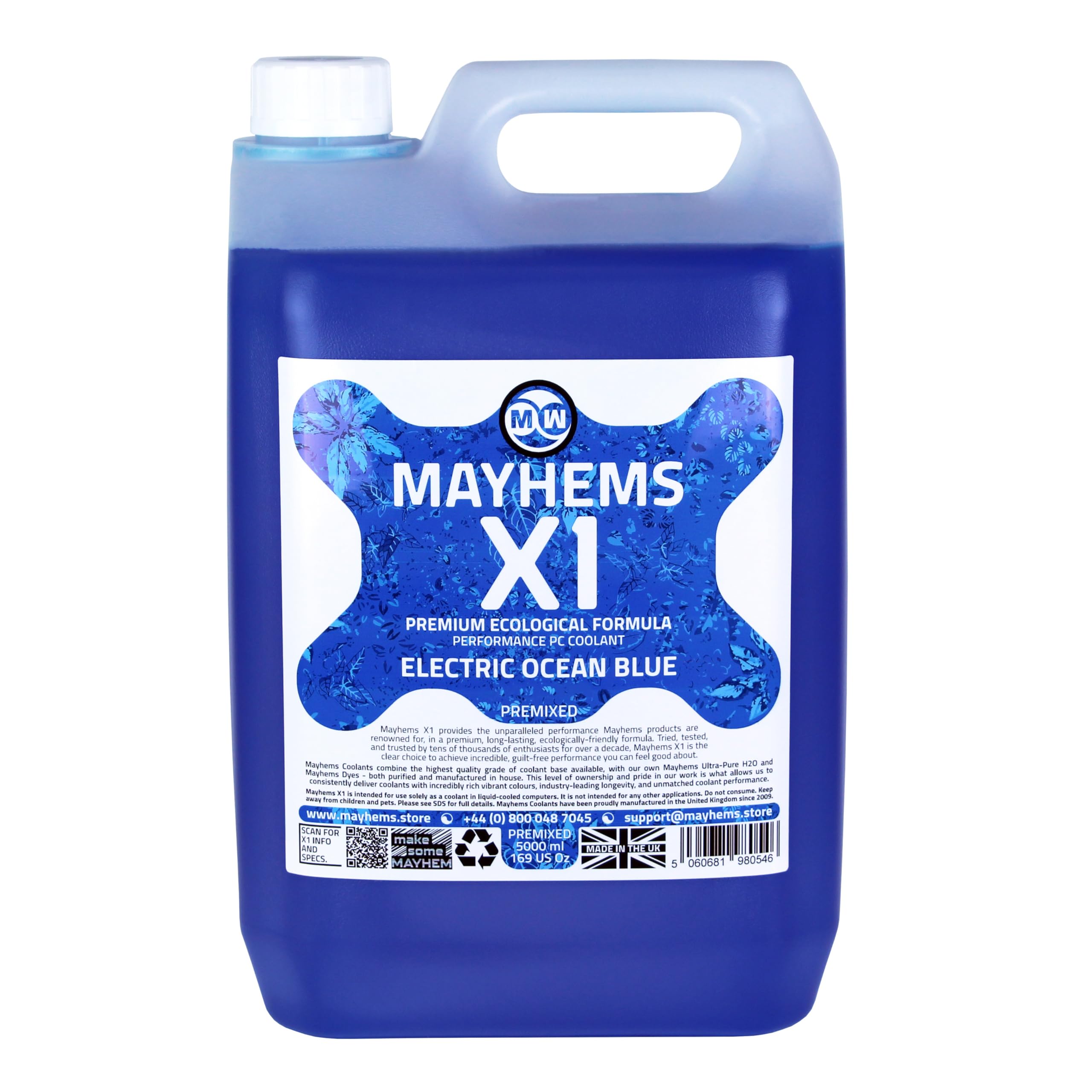Mayhems - X1 refrigerante premezclado para PC - fluido de refrigeración líquida para ordenadores - serie ecológica, 5 litro, electric ocean blue (azul)