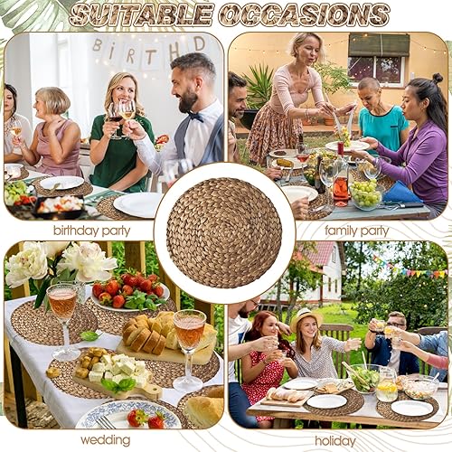 Miniatura 6 de Paquete de 100 manteles individuales desechables de papel tejido a granel, desechables, trenzados, patrón de ratán, manteles individuales redondos
