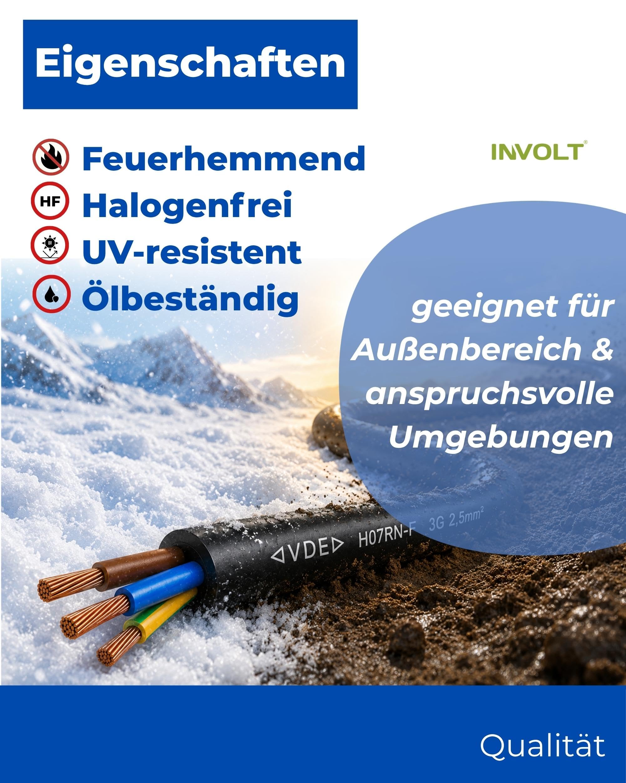 INVOLT Cable alargador CEE H07RN-F 3G2,5 mm², 10 m, cable de goma flexible con conductor de protección, para obras exteriores, certificado VDE