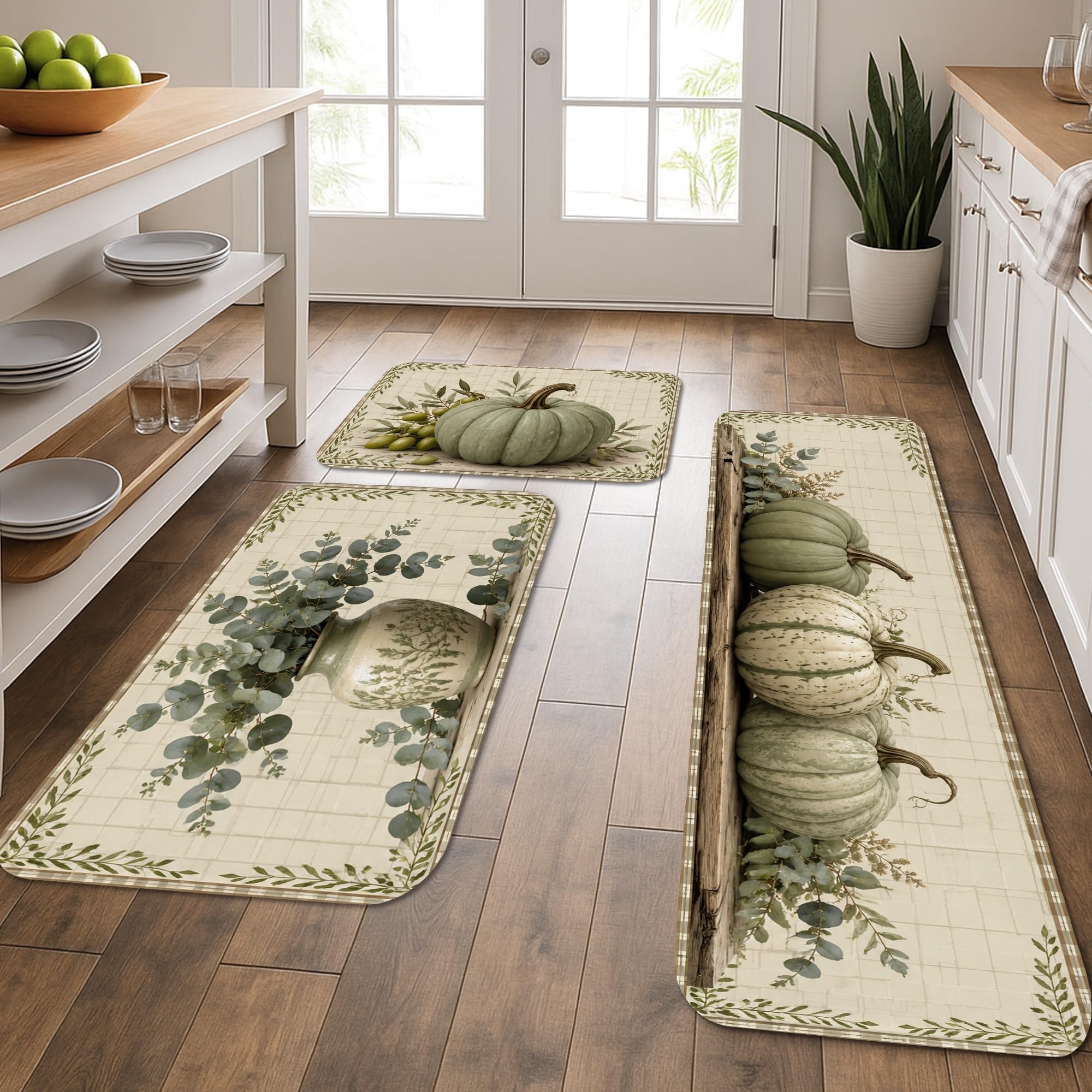 Tapis de cuisine rustiques motif citrouilles lot de 3 lavables confortables pour buanderie