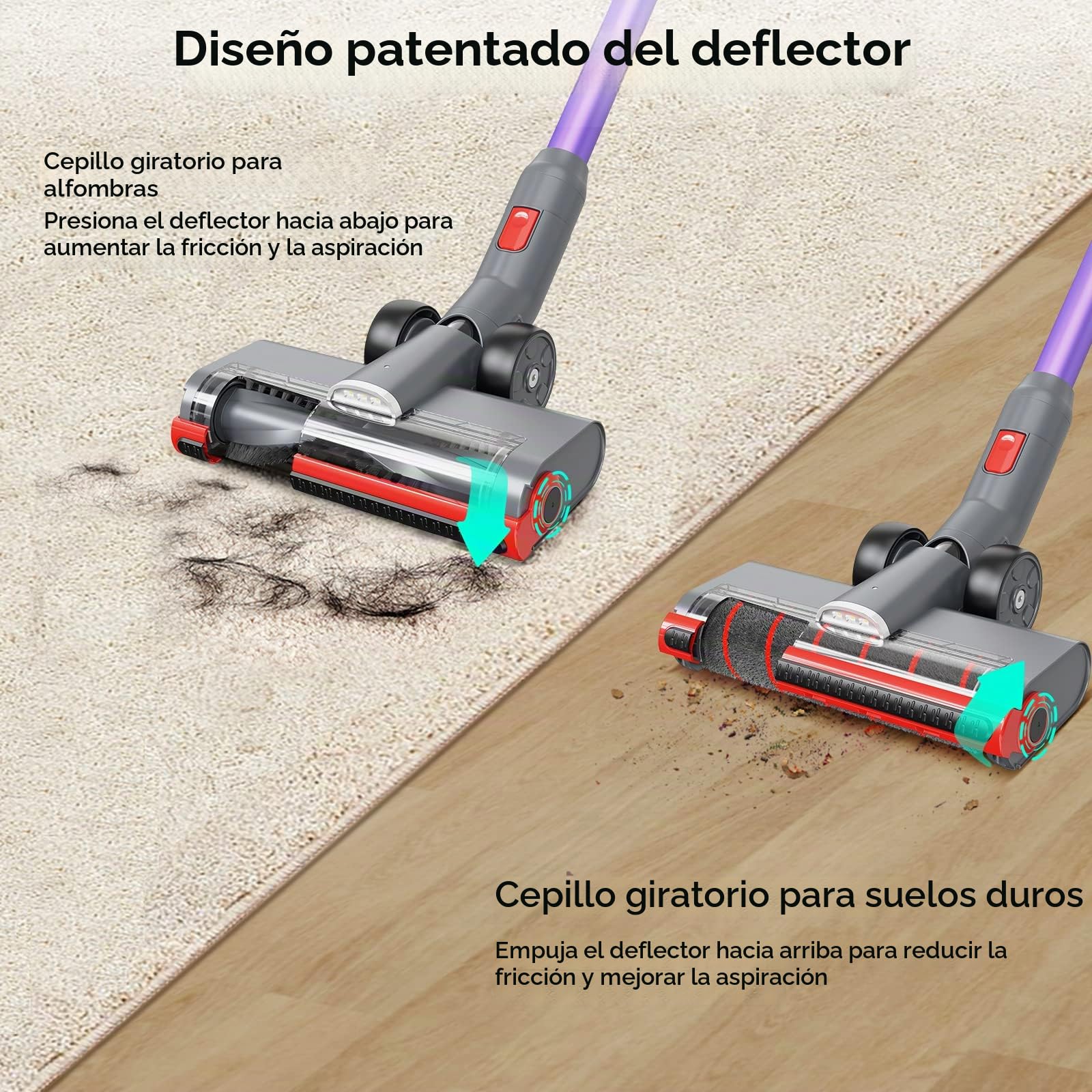 Jashen V16 Cable, Aspiradora de Mano 4 en 1, 22000 Pa de Potencia Bolsa, hasta 40 min de Aspiración, Batería Extraíble, 350 W, 0.6 litros, 70 Decibeles, 3 Velocidades, Púrpura
