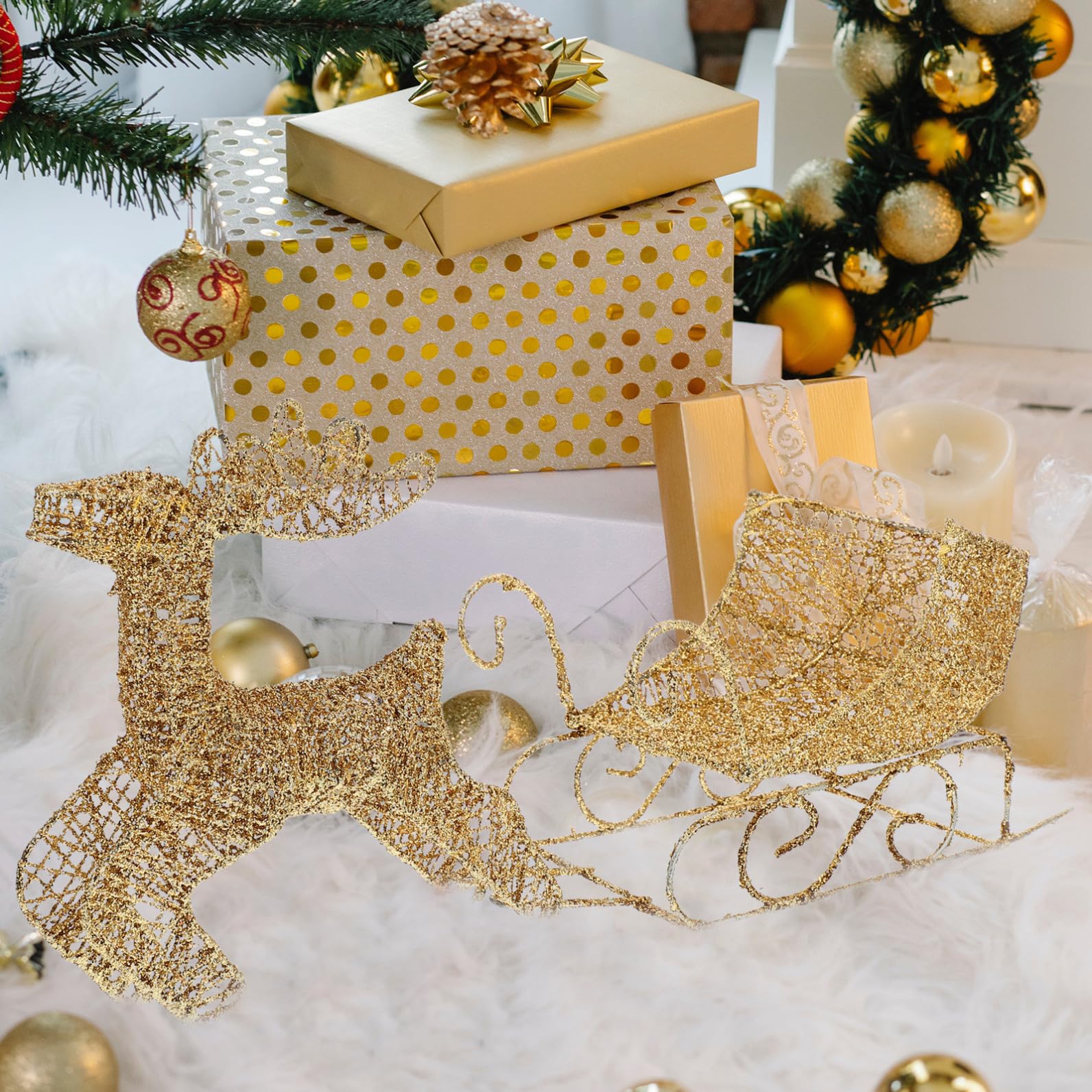 jojofuny Centrotavola Natalizio Renne Ornamento di Babbo Natale 2 Set Natale Natale Slitta Decorazione Natale Decorazione Desktop Renna Scultura Renna sulla Slitta Addobbi per Presepe
