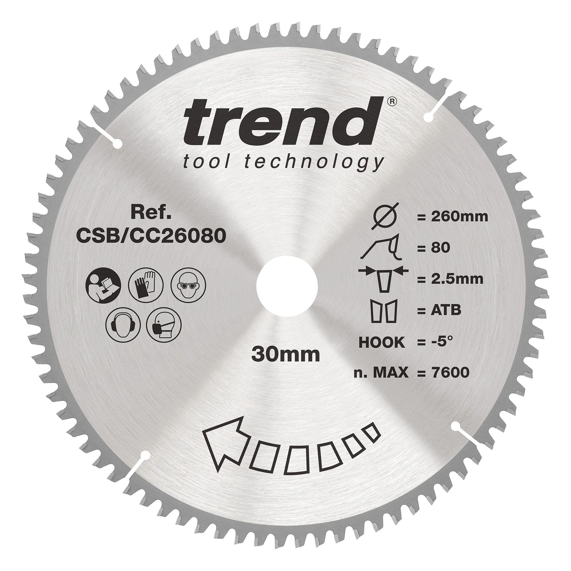 Trend Craft Saw Blade Crosscut 260Mm X 80 Teeth X 30Mm Pk 1 Csb/Cc26080
