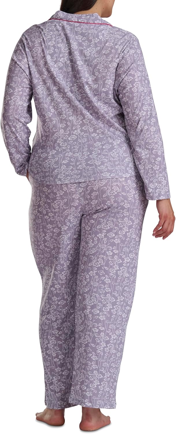 Karen Neuburger womens [Plus Size] Girlfriend Long Sleeve Notch Collar Button Up Top and Pant Bottom 2-piece Pajama Set - Image 3