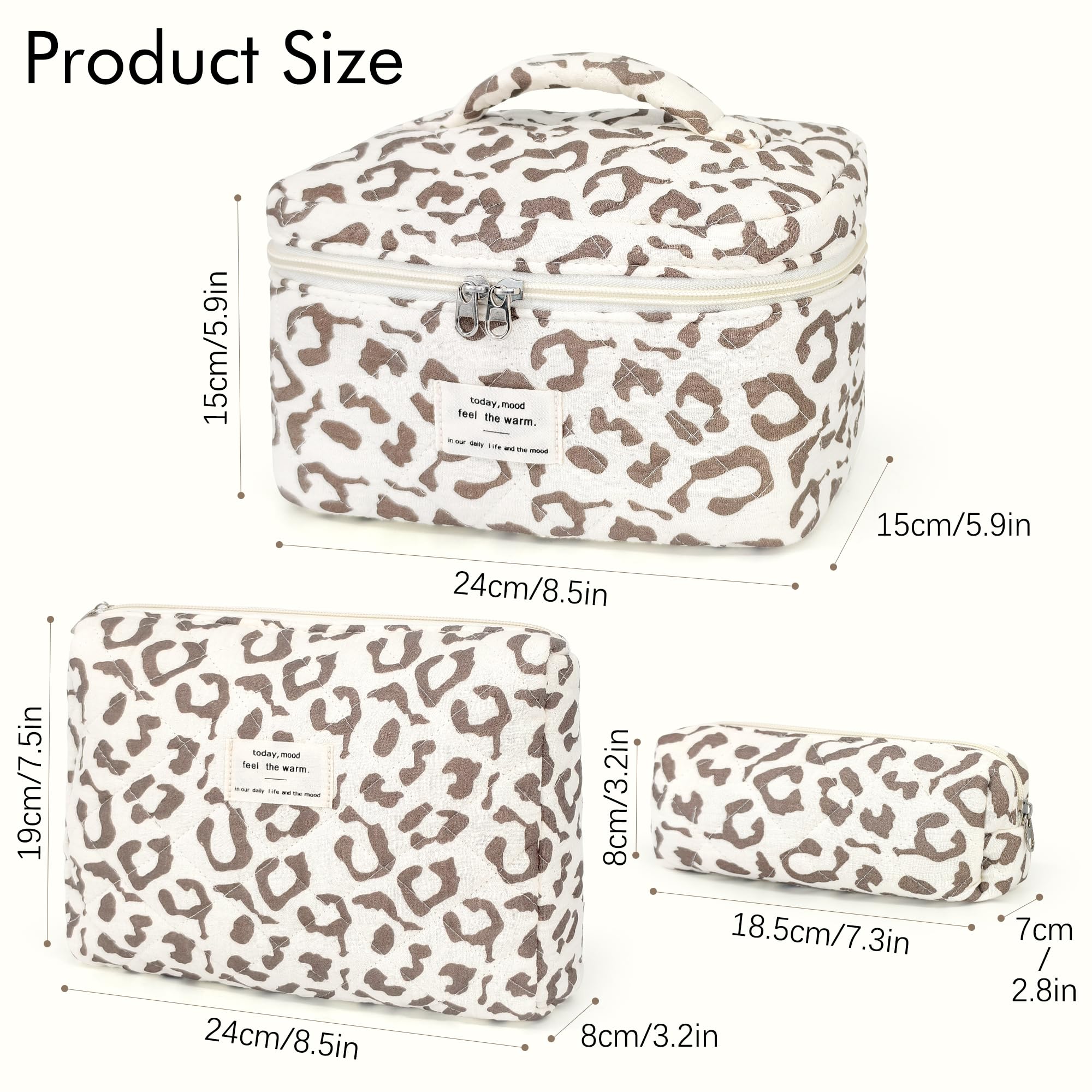 YMIFEEY Lot de 3 Trousse Maquillage Femme, Ensemble Trousse de Toilette Femme avec Leopard, Portable Sac de Organiseur Cosmétique Voyage Grande Petite pour Femme, Fille et ado - 3
