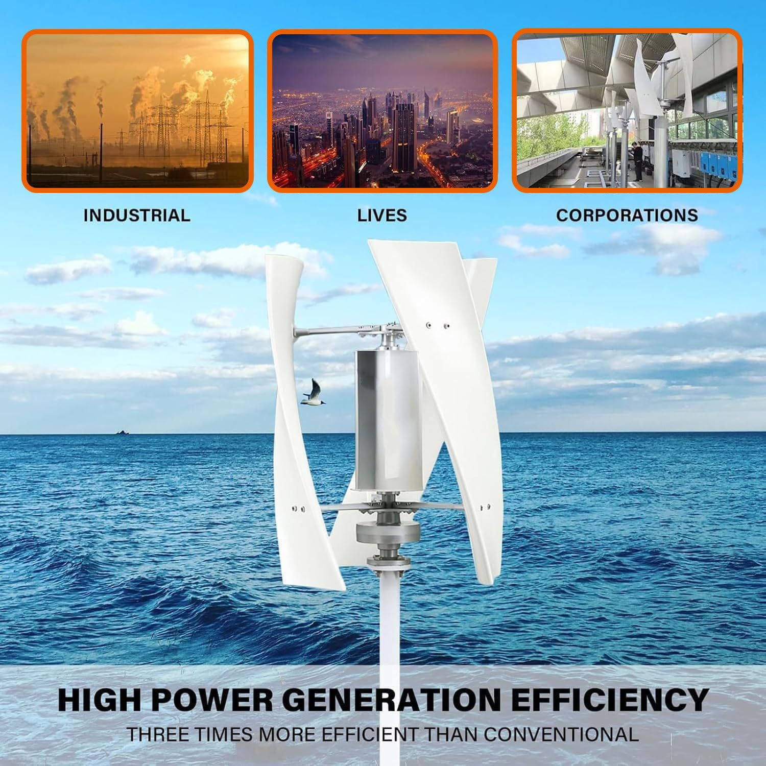Kit de generador de turbina eólica, Kit de generador de Viento Vertical de turbina eólica, generador de turbina eólica Vertical portátil de 3 Palas, para energía eólica híbrida 8000W-12V