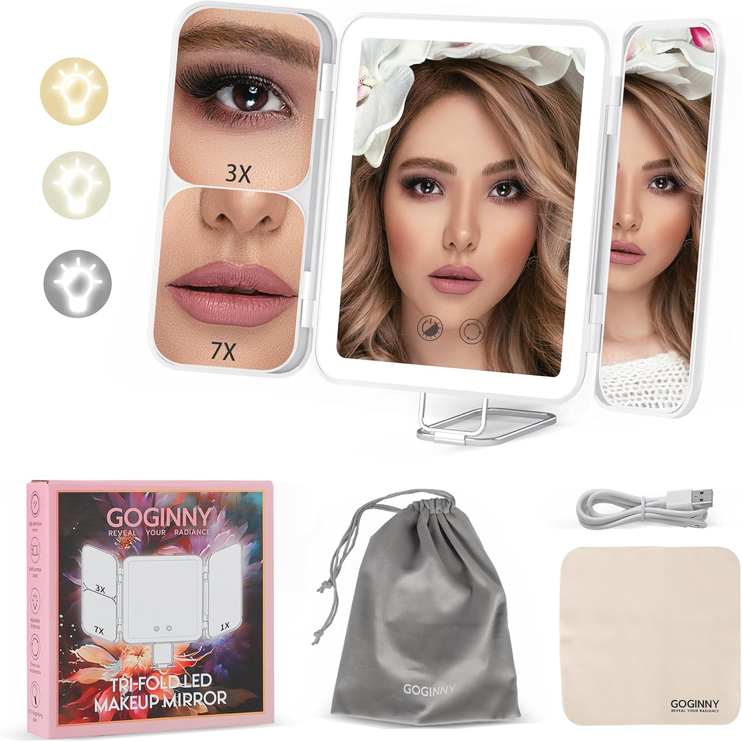 GOGINNY Travel Makeup Mirror with Light, Rechargeable