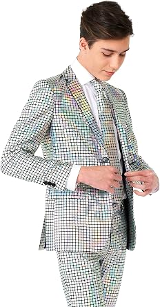 Opposuits Teen Boys Discoballer Shiny Suit - Prom and Wedding Party Outfit - Including Blazer, Pants and Tie - Multicolor