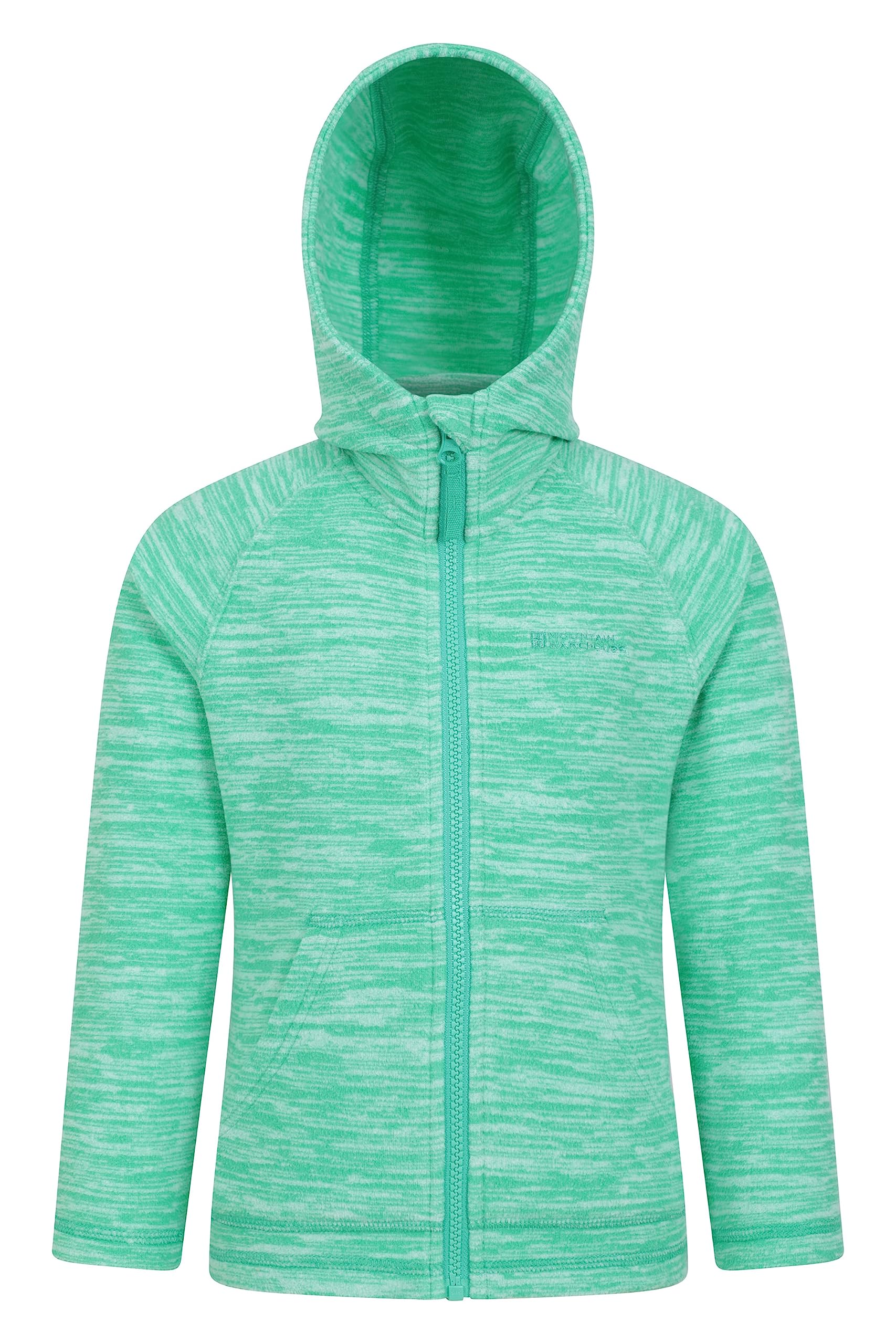 Mountain Warehouse Snowdonia II Kids Hoodie - Full-zip Microfleece Top with Front Pockets for Boys & Girls - Best for Spring Summer, Camping, Outdoors & Hiking Green 5-6y