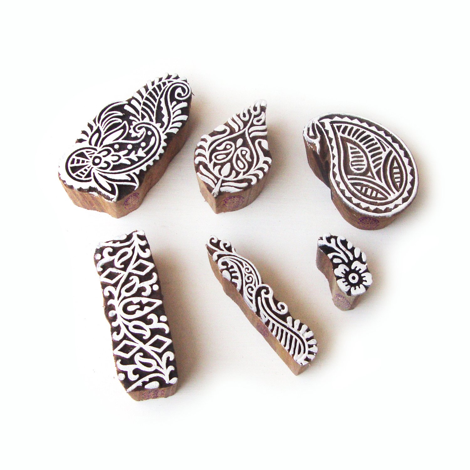 Contemporary Paisley and Floral Designs Wooden Block Stamps (Set of 6) — image 1