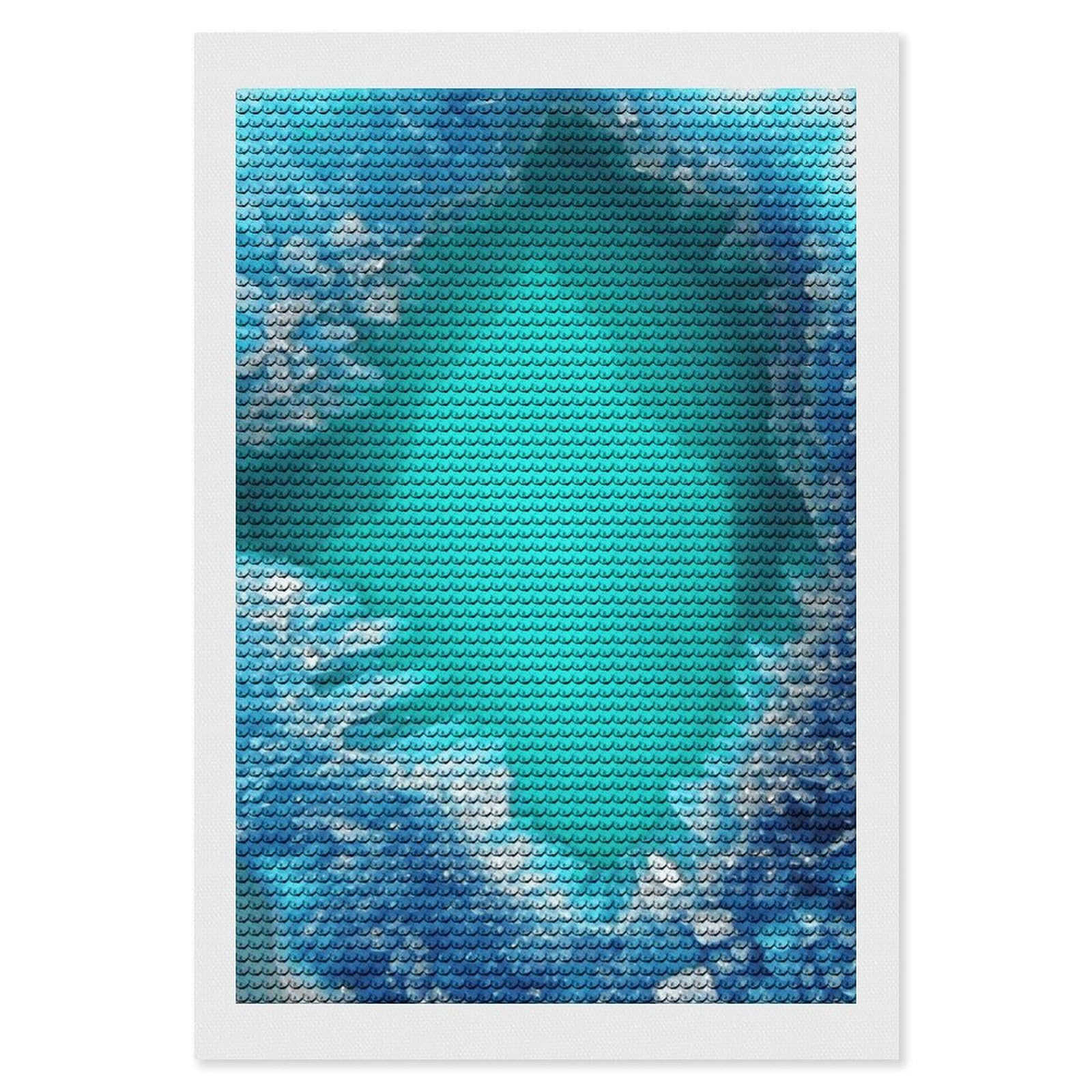 DWVTSLH Bright Aqua Blue Turquoise Diamond Painting Kits for Adults, Personalized Diamond Photo Art Full Drill, DIY 5D Diamond Art Painting Kits for Beginners, Home Wall Decor 8"x12"