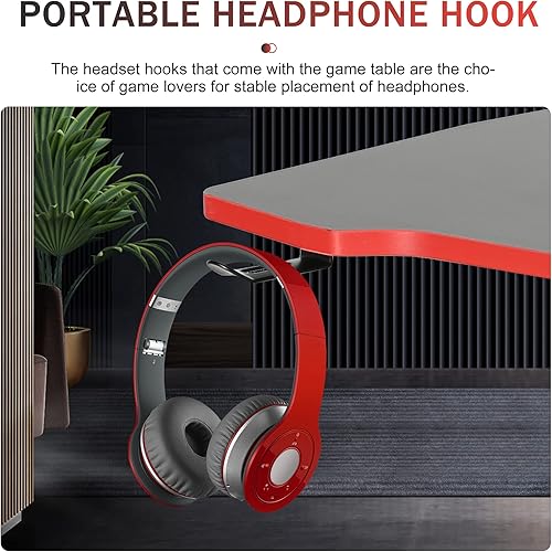 Miniatura 6 de YIQIEDEY Escritorio para juegos de 47 pulgadas en forma de Z, superficie de fibra de carbono, mesa simple para juegos, escritorio de oficina en