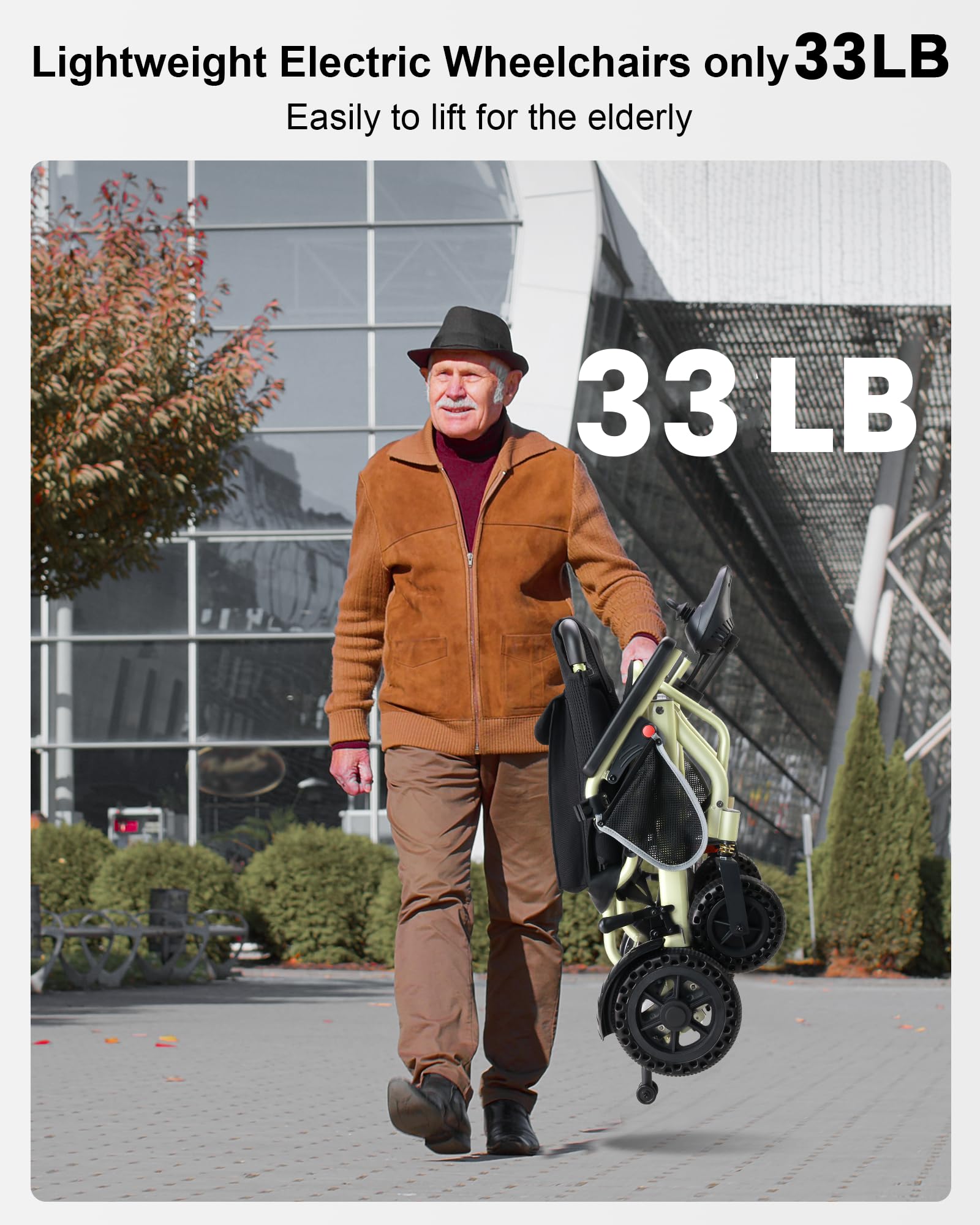 Fauteuil Roulant Électrique Pliable 15 kg, Autonomie 24 km, Charge Max 150 kg, Moteur 360 W, Léger et Compact, pour Adultes et Personnes Âgées, Voyage en Avion, Frein Électromagnétique