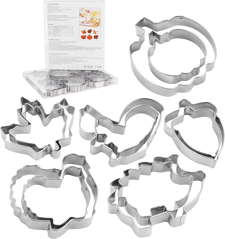 Large Fall/Thanksgiving Cookie Cutters,Thickened Stainless Steel | with a recipe instruction for cookies, biscuits and fondant in popular Thanksgiving shapes.