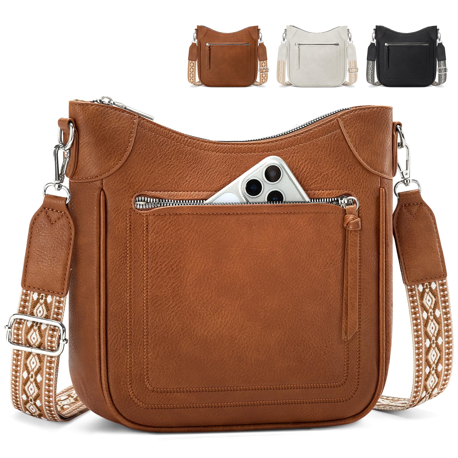 RAINSMORE Umhängetasche Damen Mittelgroß RFID Schutz Handtasche Damen | Crossbody Bag Damen aus PU Leder, mit Breitem Verstellbarem Schultergurt, passend für 10,5" iPad, Ideal für Alltag, Reisen