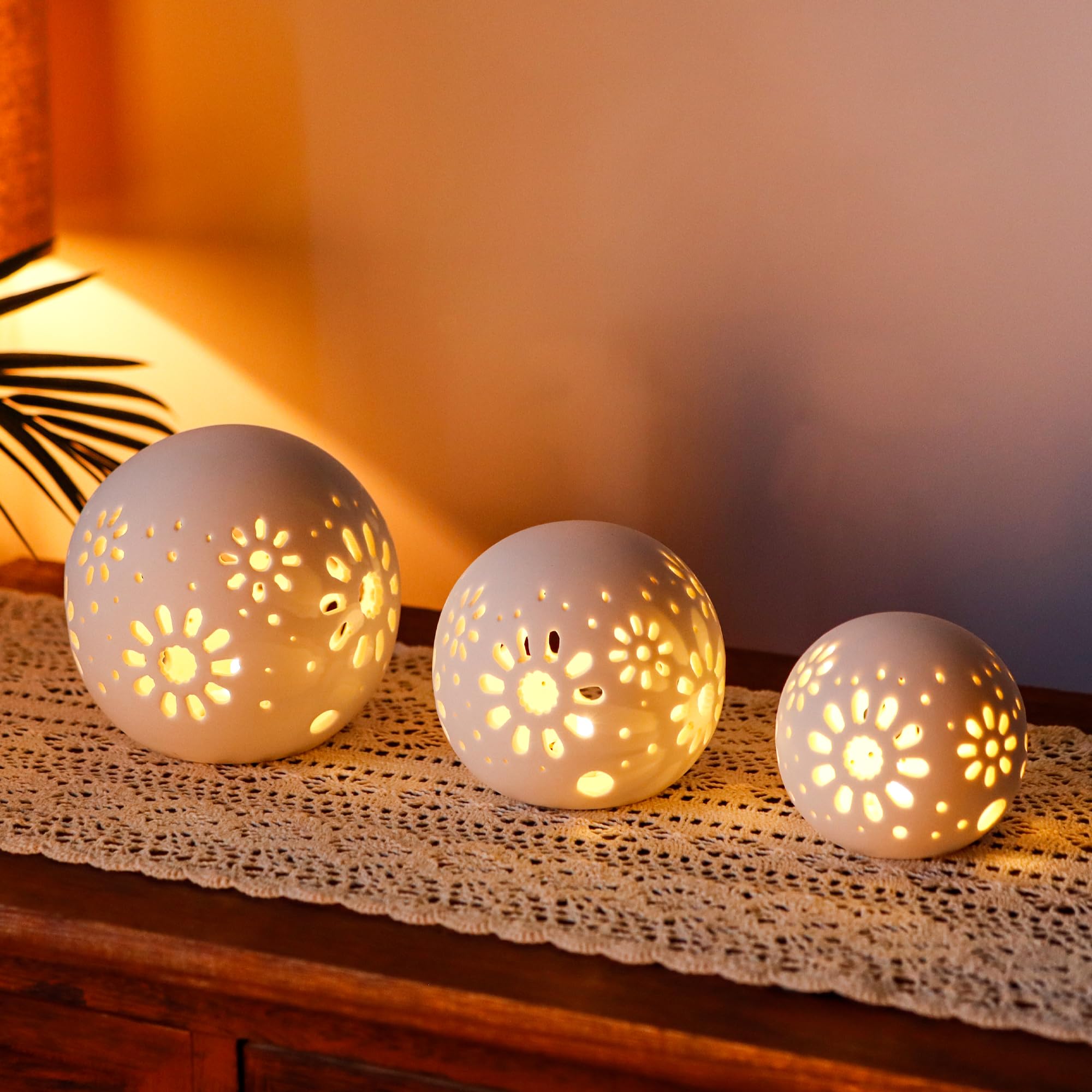 Jhy Design Set Da 3 Lampade In Ceramica Con Luce Led Per Camera Da Letto, Scrivania, Soggiorno-image