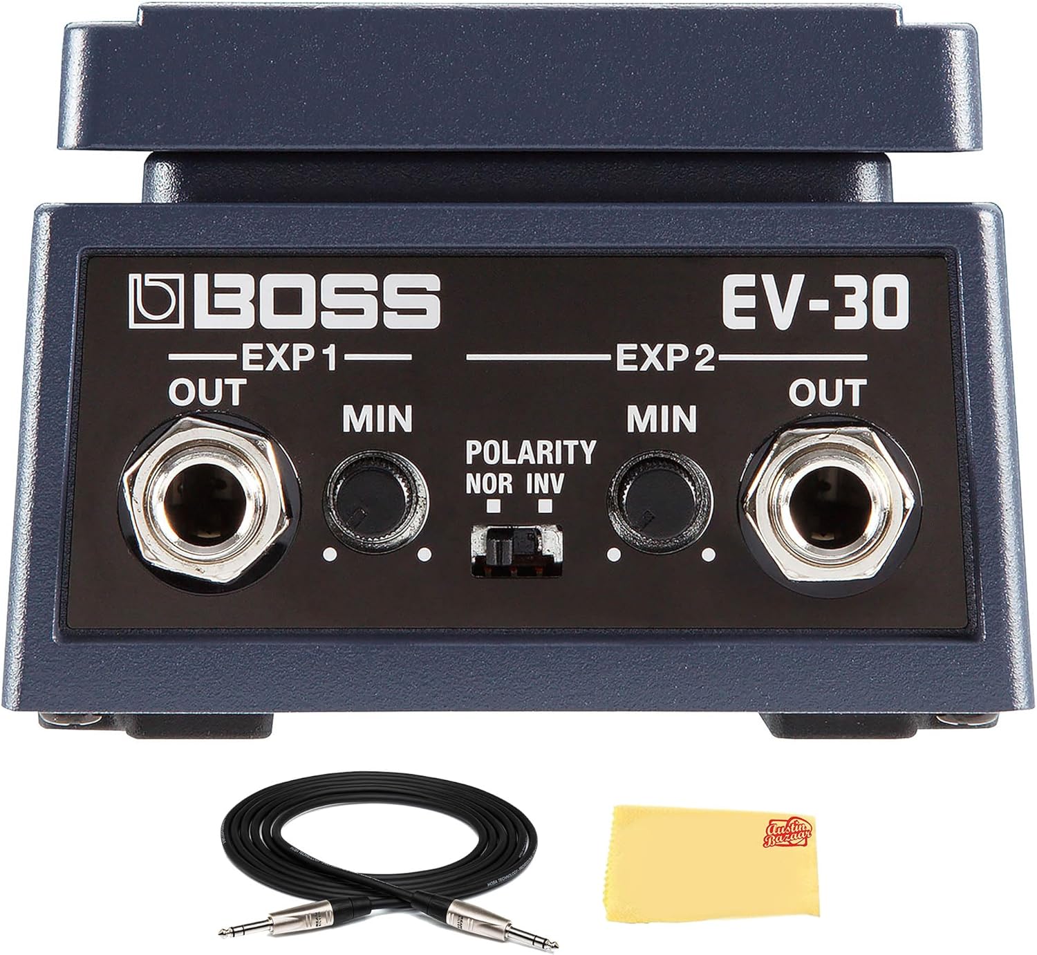 Boss EV-30 Dual Expression Pedal Bundle with TRS Cable and Austin Bazaar Polishing Cloth