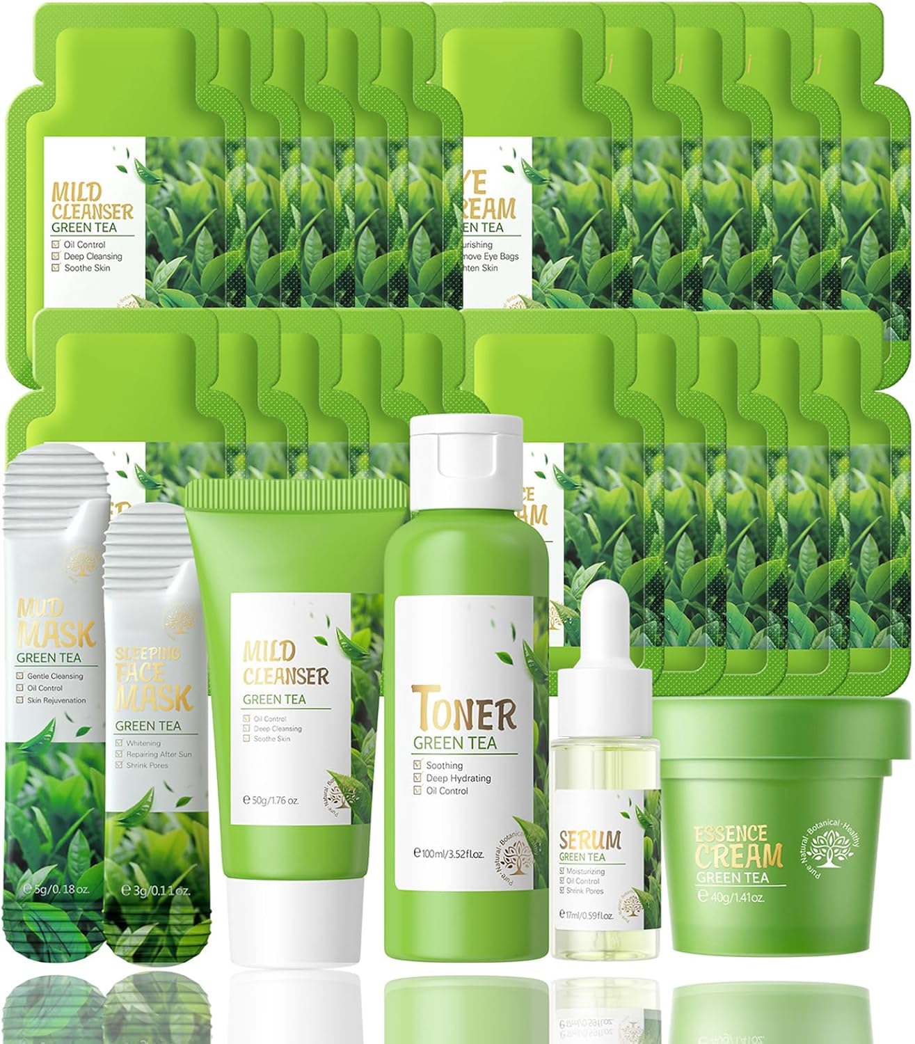 26PCS Green Tea Skin Care Sets & Kits, Skin Care For Teenage Girls, Skin Care Set For Pamper Gift Sets For Women, Facial Kit, Skincare Set, Cleanser,Toner,Serum,Cream,Mud Mask,Eye Cream,Sleep Mask
