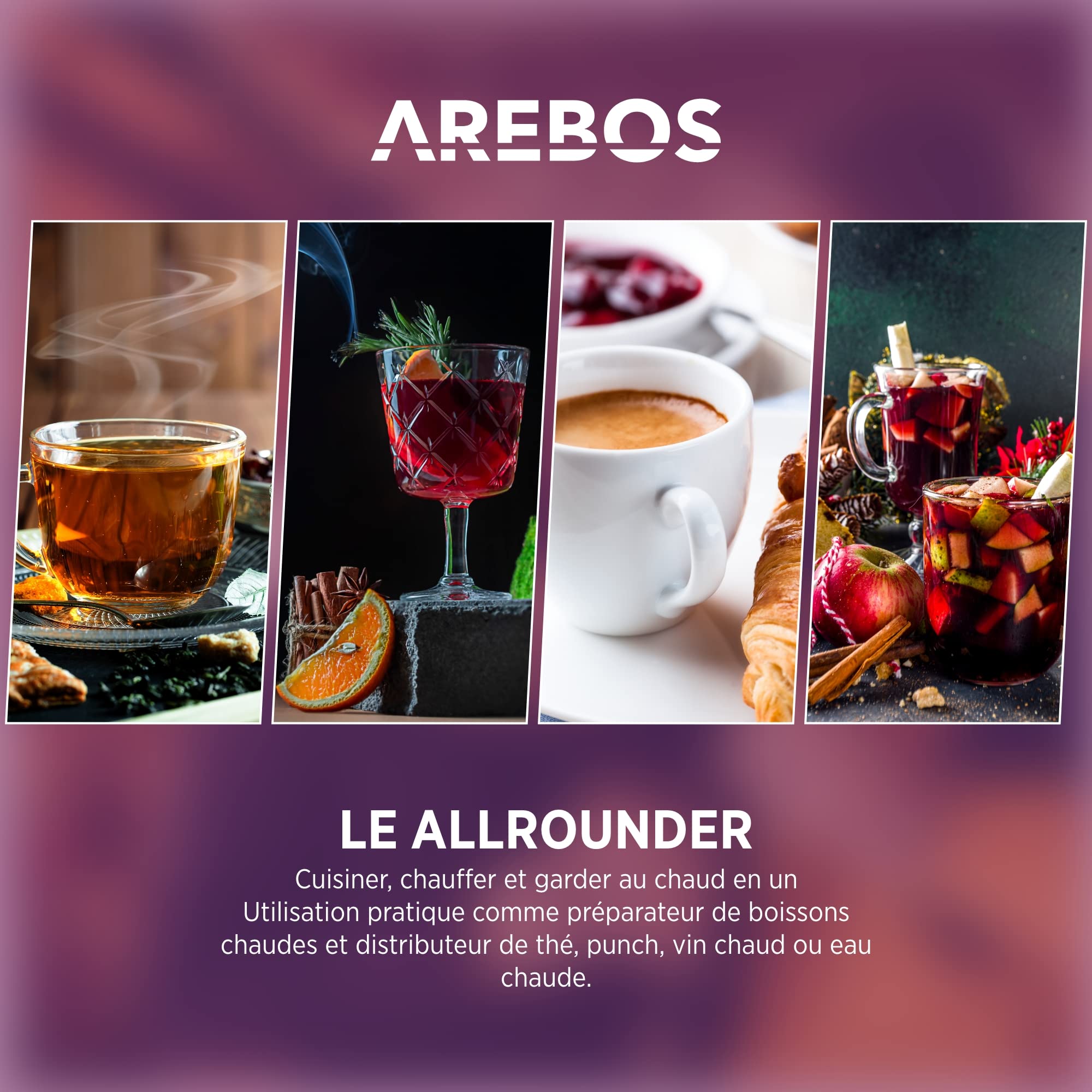 Arebos Distributeur de Boisson Chaudes 950W | Chaudière à eau 8,8L 40 Tasses | Marmite à Vin Chaud en Inox | Thé Café Soupe Dispositif de réchauffement |Thermostat | Réglage de la température 30-110°C