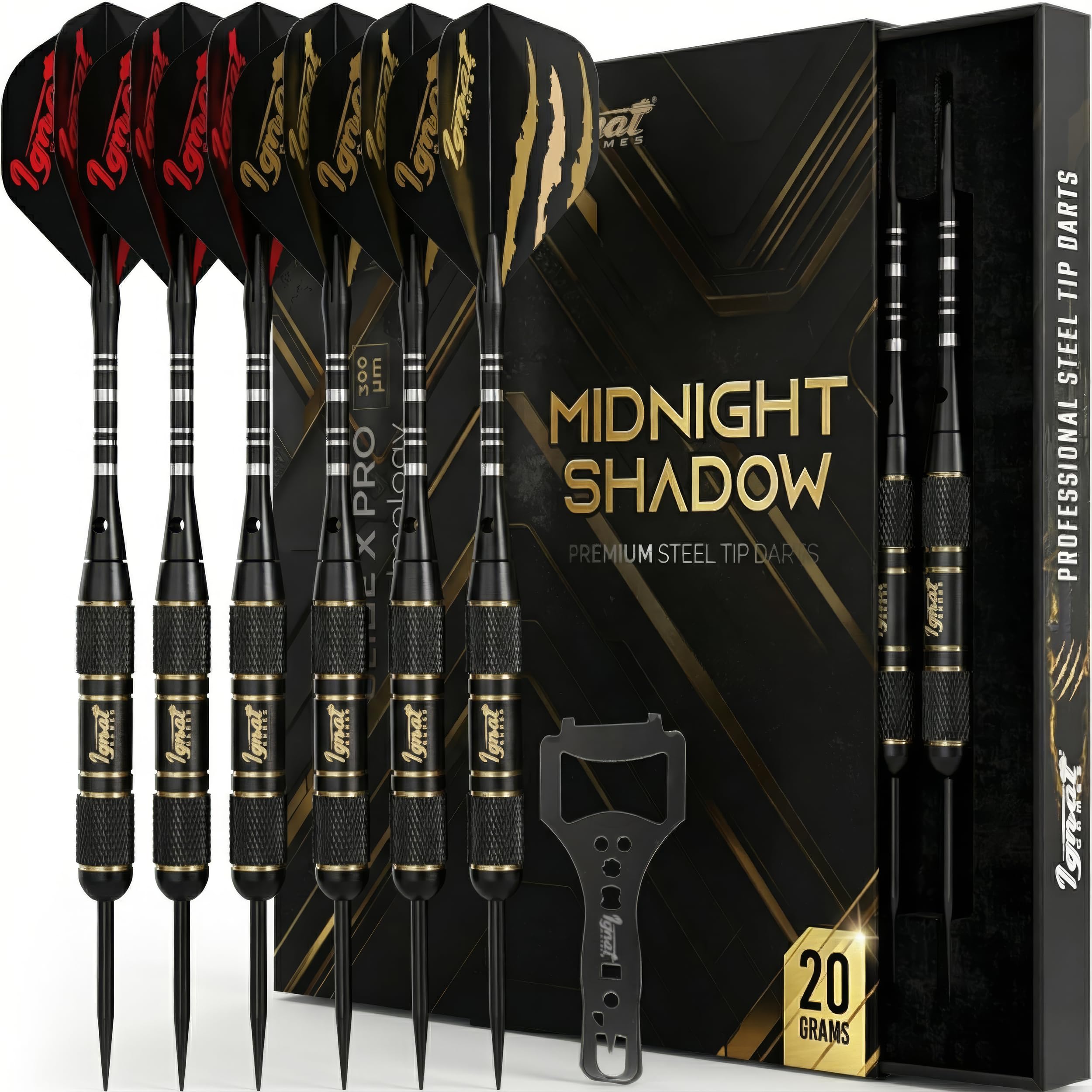 IgnatGames Premium Steel Tip Darts – 3/6/12 Pack Brass Barrels with Aluminum Shafts, 16 GlideXPro Flight Set, Tool Kit & Giftable Case