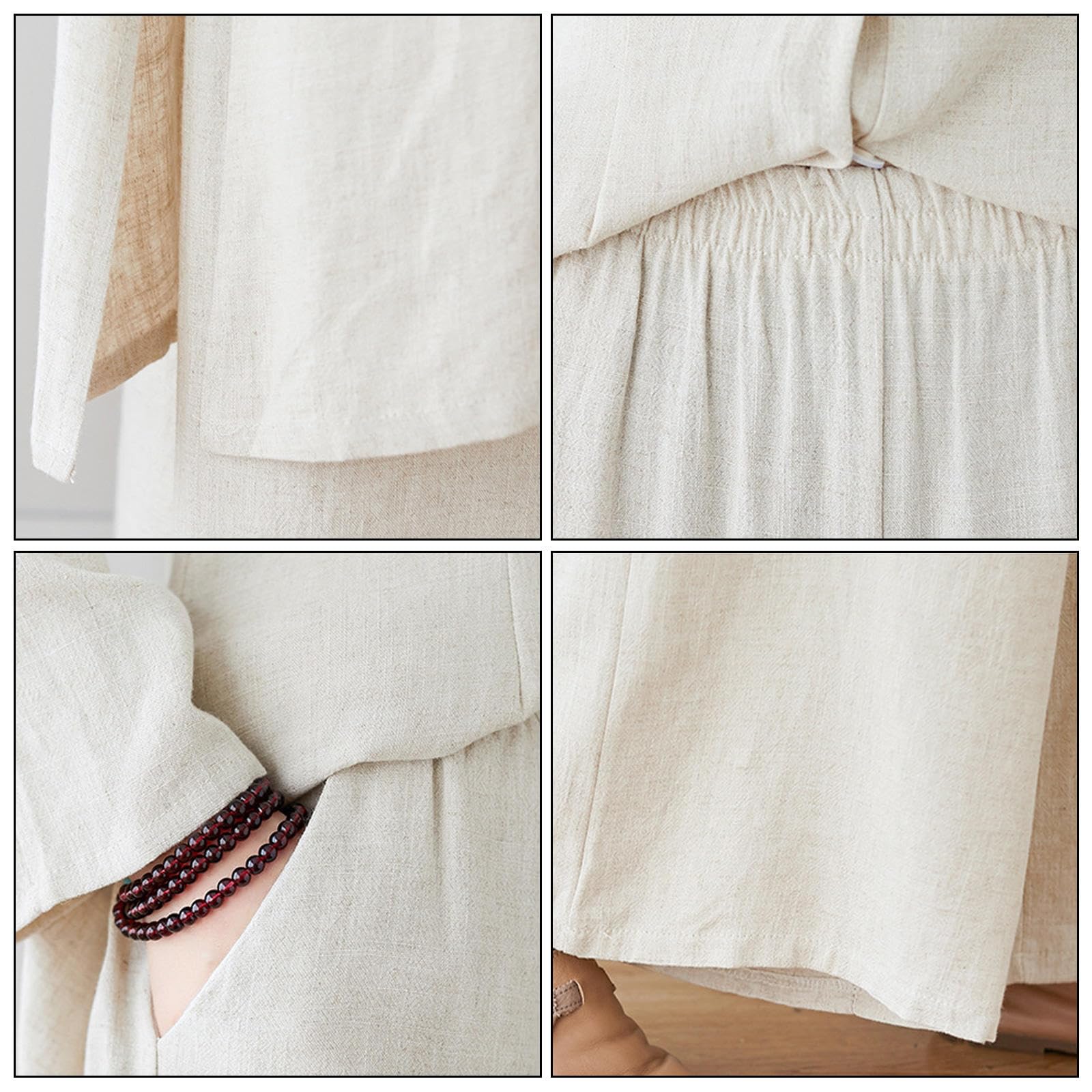Tai-Chi-Anzug für Damen, Traditionelle Chinesische Zen-Meditationsuniform, Baumwolle und Leinen, Lange Ärmel, Kung Fu für Kampfsport, Qigong,Beige-XXL