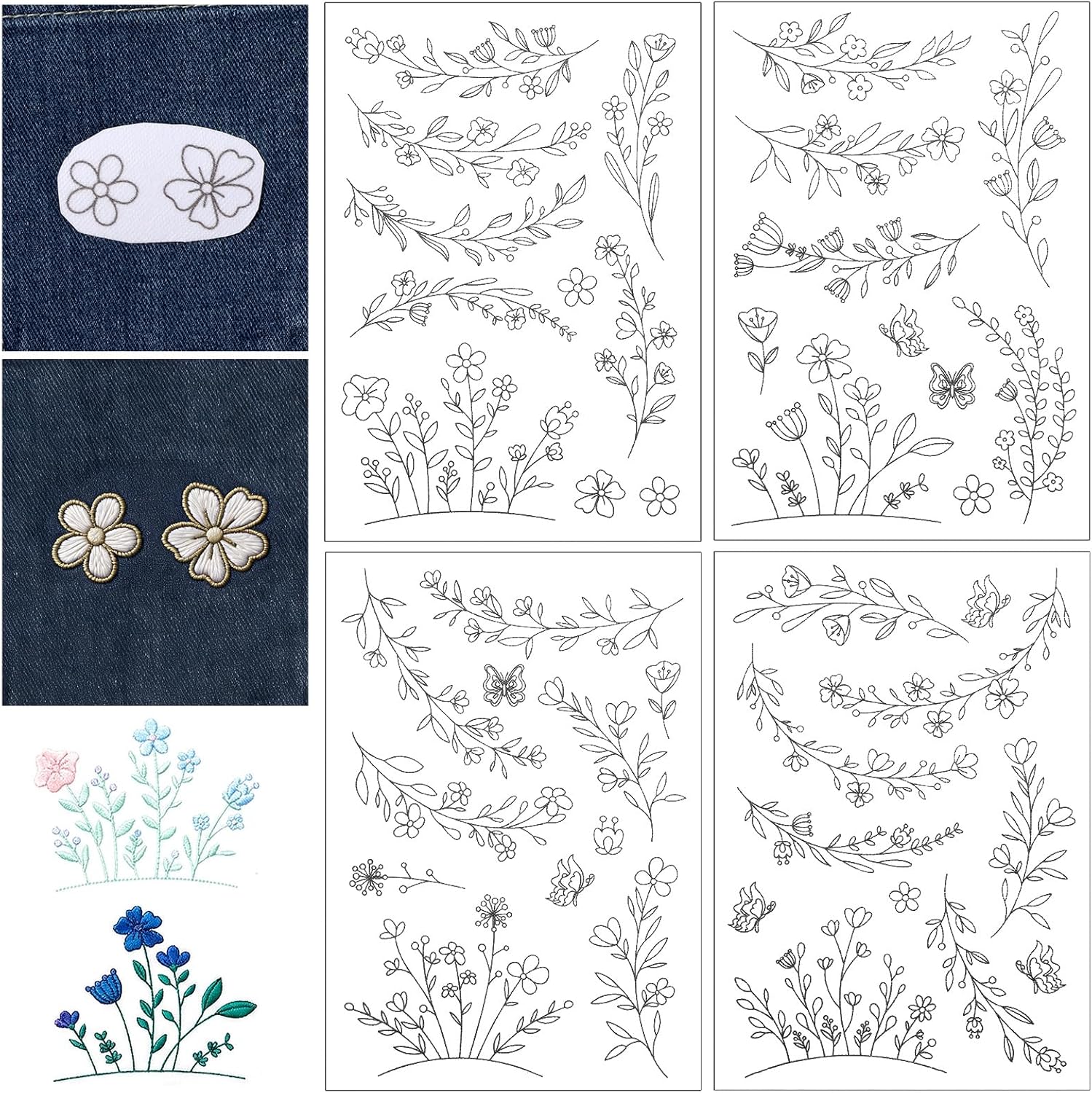 29 Pcs Wildflower Vine Water Soluble Hand Sewing Stabilizers, 4 Sheets