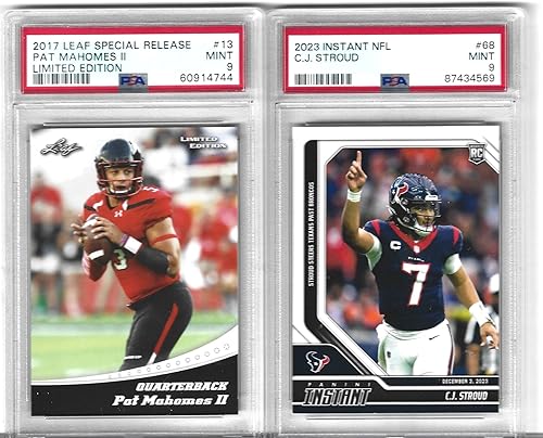 MINT PSA 9 PATRICK "PAT" MAHOMES & C.J. STROUD 2 CARD ROOKIE LOT LEAF & PANINI GRADED PSA MINT 9 SUPERSTAR QUARTEBACKS