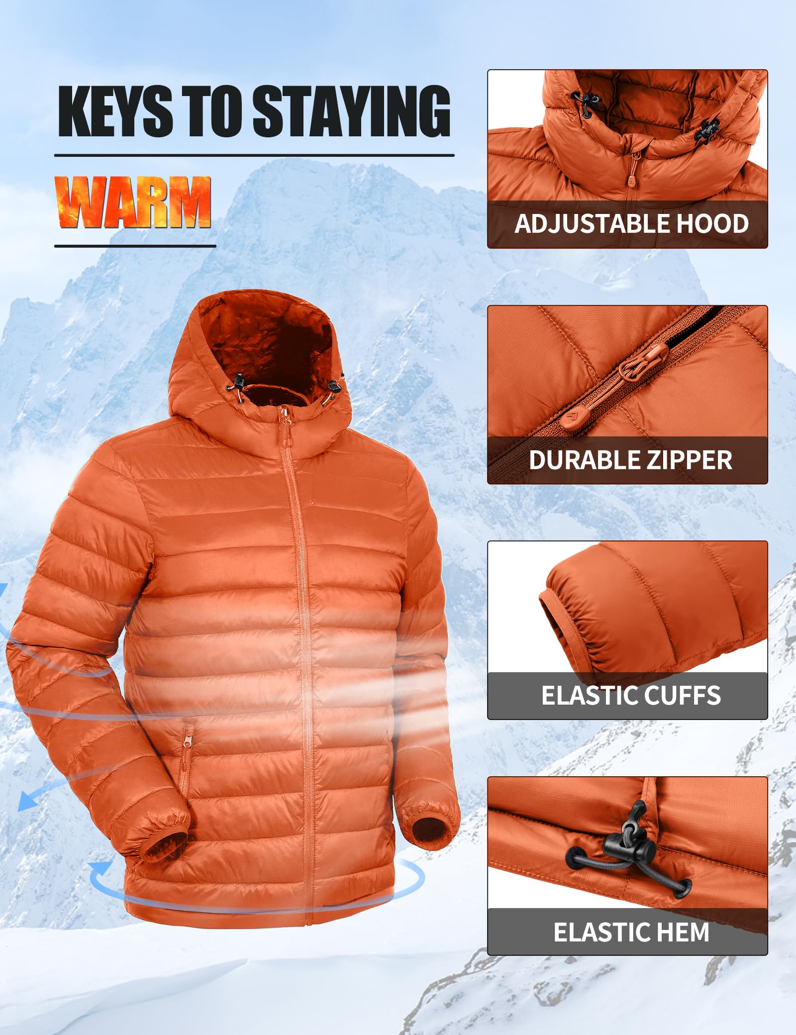 Pioneer Camp Veste matelassée légère et pliable à capuche pour homme - Veste d'hiver thermique bouffante pour course à pied et voyage
