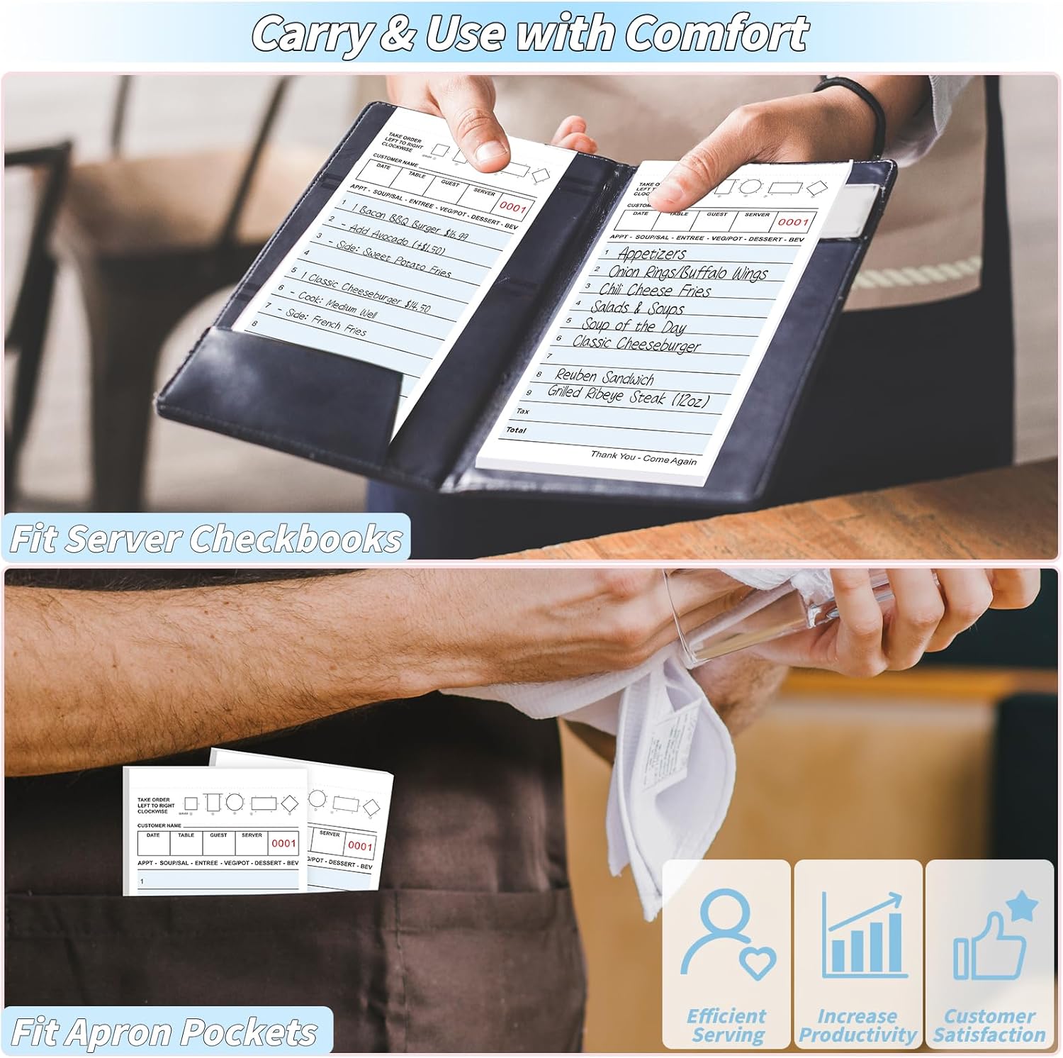 60 Pack Server Note Pads Bulk Guest Checks Books for Servers,Total 3000 Sheets Server Orders Paper Blue Food Receipt Book Numbered Waitress Notepads for Restaurant Bar Cafes Food Trucks Hotels Use - Image 5