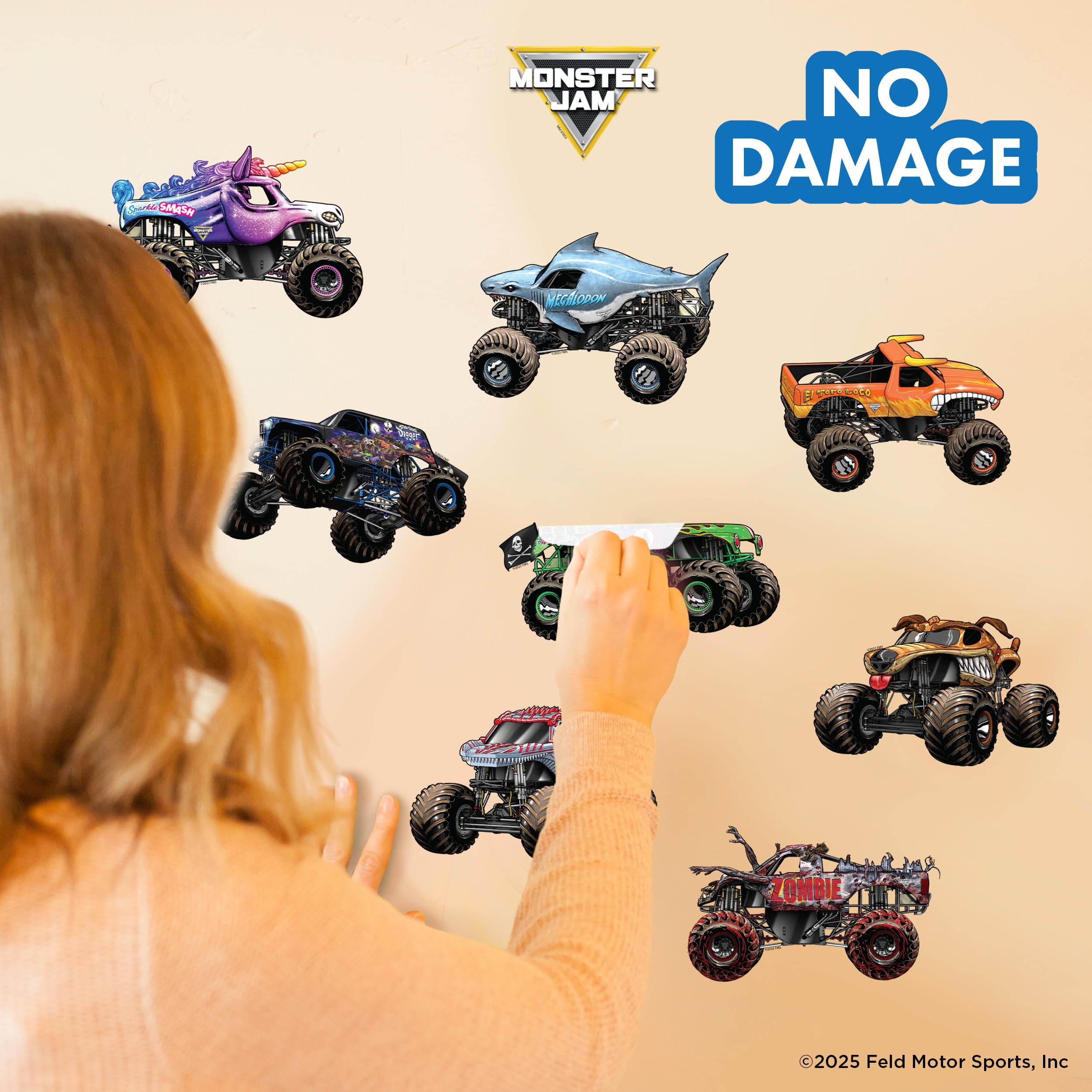 Confezione di adesivi murali Monster Jam Trucks – Grave Digger Son-Uva Digger El Toro, Loco, Megalodon, Zombie, ThunderROARus, Sparkle Smash Monster Mutt, adesivi in vinile per camera da letto,