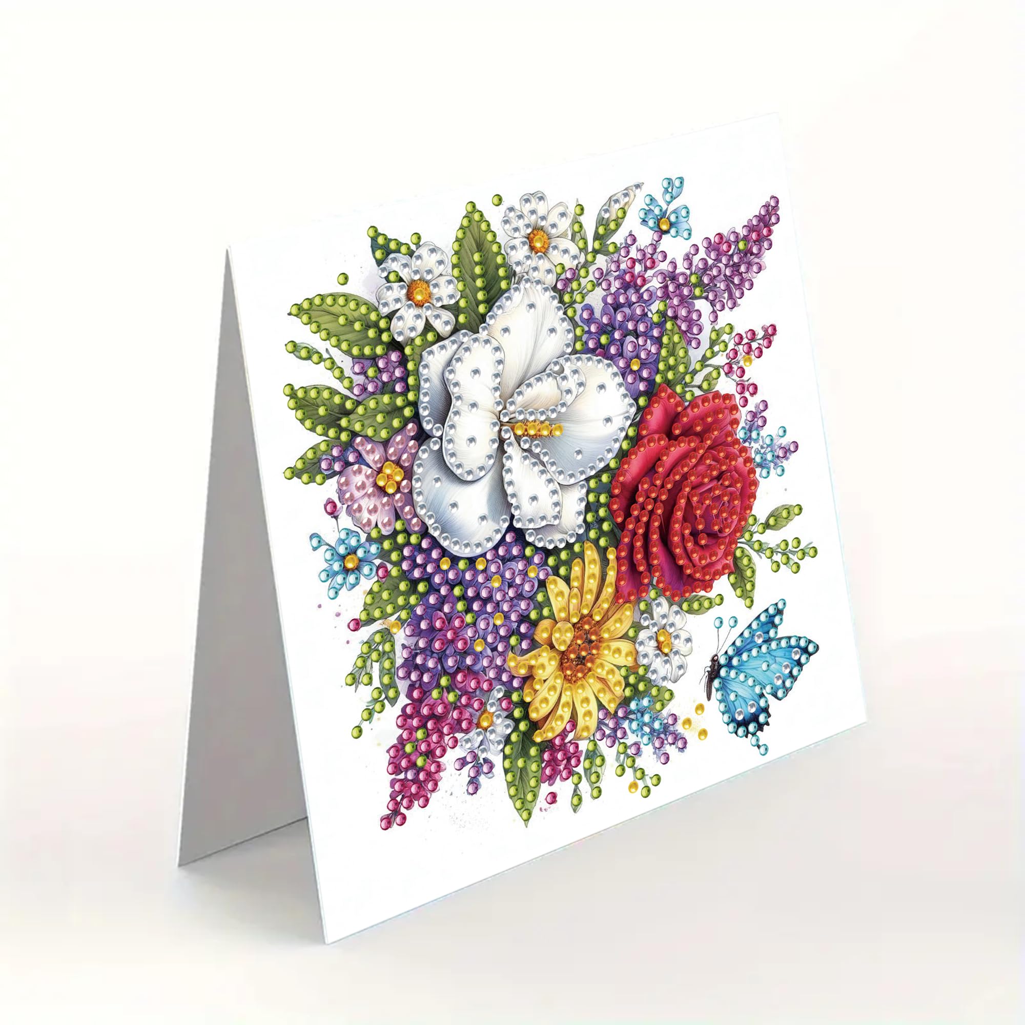 6 DIY Diamant-Malerei Grußkarten Mit Blumen & Schmetterlingen – Inkl. Strasssteine, Werkzeug & Umschläge