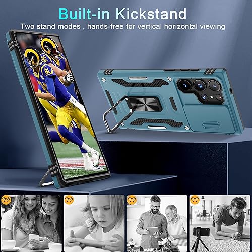 Miniatura 5 de DEERLAMN Funda para Samsung Galaxy S24 Ultra con cubierta deslizante para cámara + protector de pantalla (1 unidad), anillo giratorio con soporte de