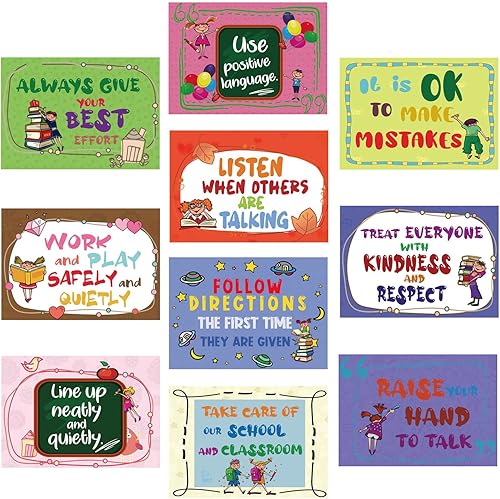 Miniatura 1 de HONTOUSIP 10 pósteres educativos de reglas de aula para niños pequeños  Decoración de aula  Suministros escolares y materiales de aprendizaje a