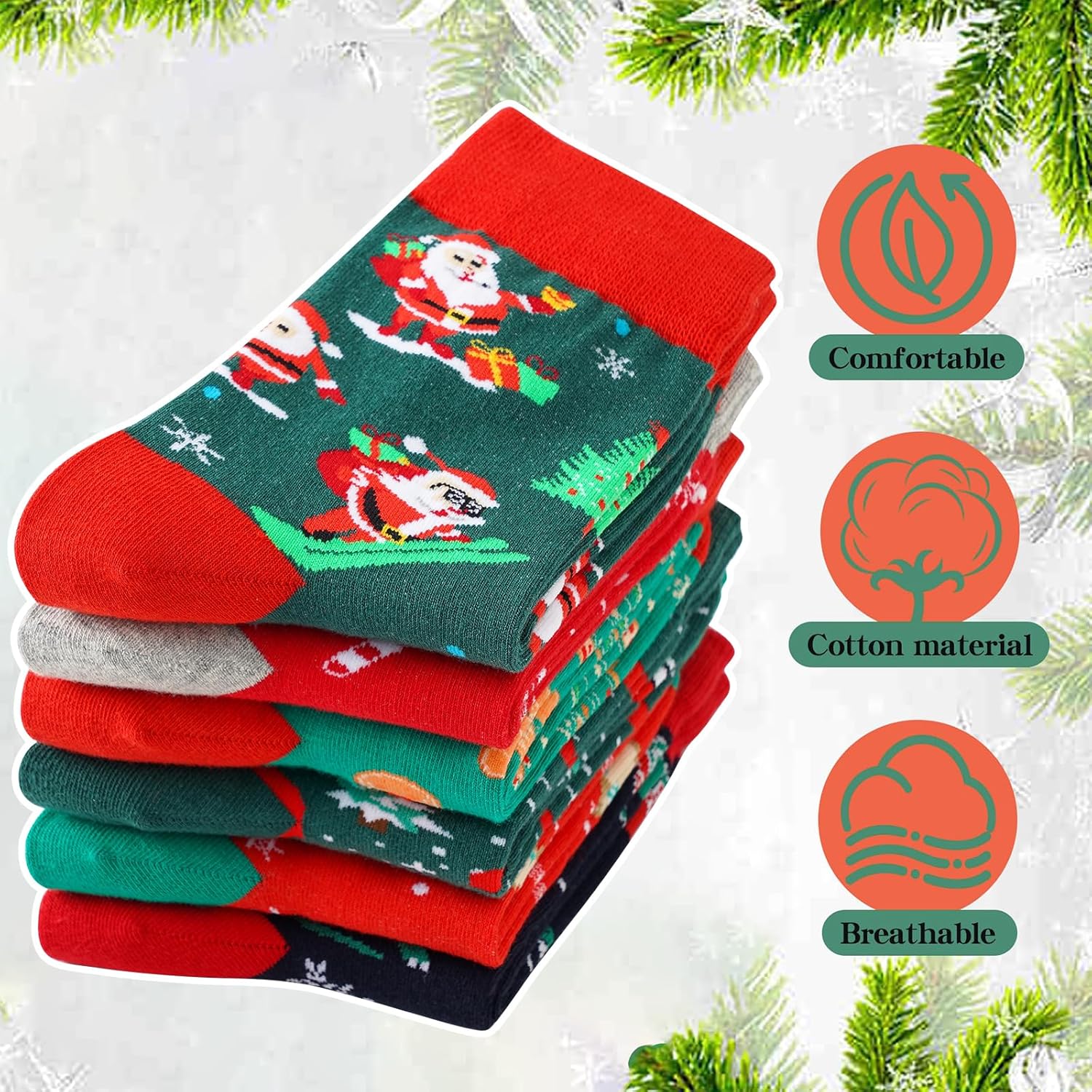 BONANGEL Christmas Socks for Men, 6 Pairs Mens Holiday Crew Socks, Christmas Gifts for Men - Image 5