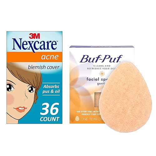 Buf-Puf Esponja facial regular, elimina la suciedad profunda y el maquillaje que causa brotes y puntos negros, reutilizable, exfoliante, blanco (1