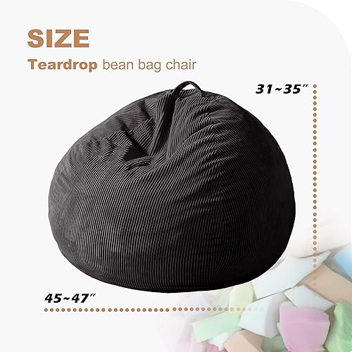 Miniatura 19 de Homguava Puf de 3.5 pies: puf de lágrima con relleno de espuma viscoelástica, sillas compactas de puf, sofá suave con funda de pana (gris)