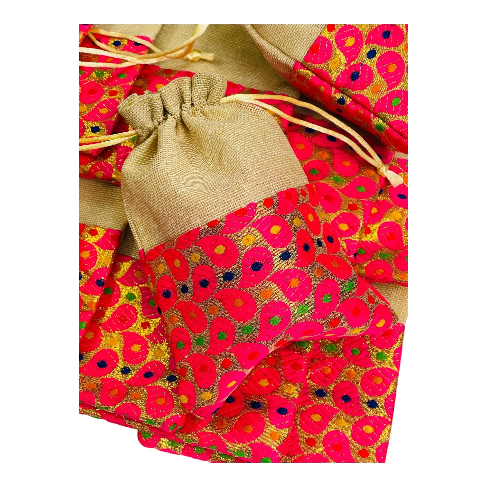 Kriwin Pack of 25 pcs Small Size Brocade & Jute Potli Gift Bags (18 X 12 cm) 4