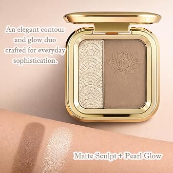 Contour and Highlighter Powder Palette – Dual Shade Matte and Shimmer Makeup for Face Sculpting and Nose Contour, Lightweight Buildable Powder for Soft Glow and Definition