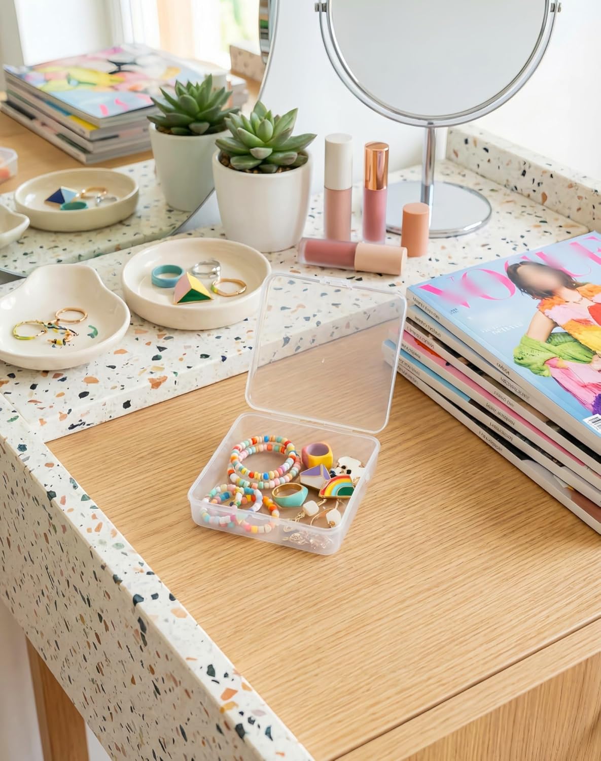 LJY 24 Pieces Square Mini Clear Plastic Storage Containers Box Case with Lids for Small Items and Other Craft Projects (4.9 x 4.9 x 1.4 inch, Transparent)