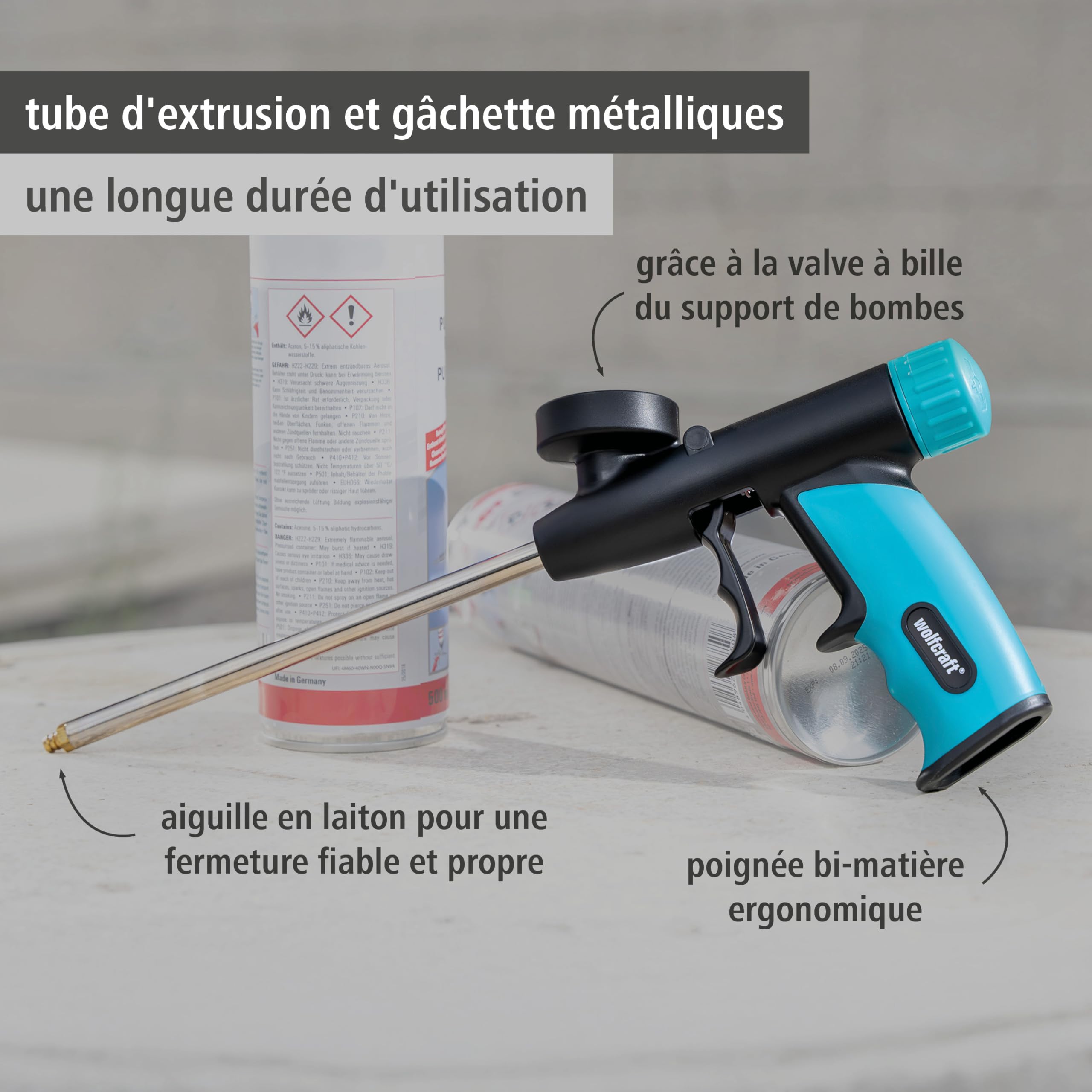 wolfcraft 4342000 - Pistolet pour mousse expansive - Pour étanchéifier, isoler et coller proprement