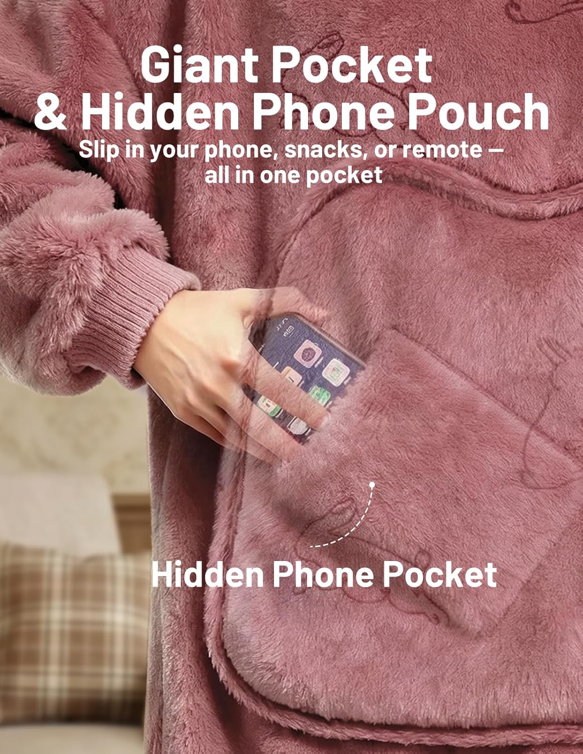 Mewaii Wearable Blanket Hoodie for Adults, Warm Sherpa & Soft Flannel Long Sweatshirt with Giant Pocket, Cozy Gifts for Women - Image 8