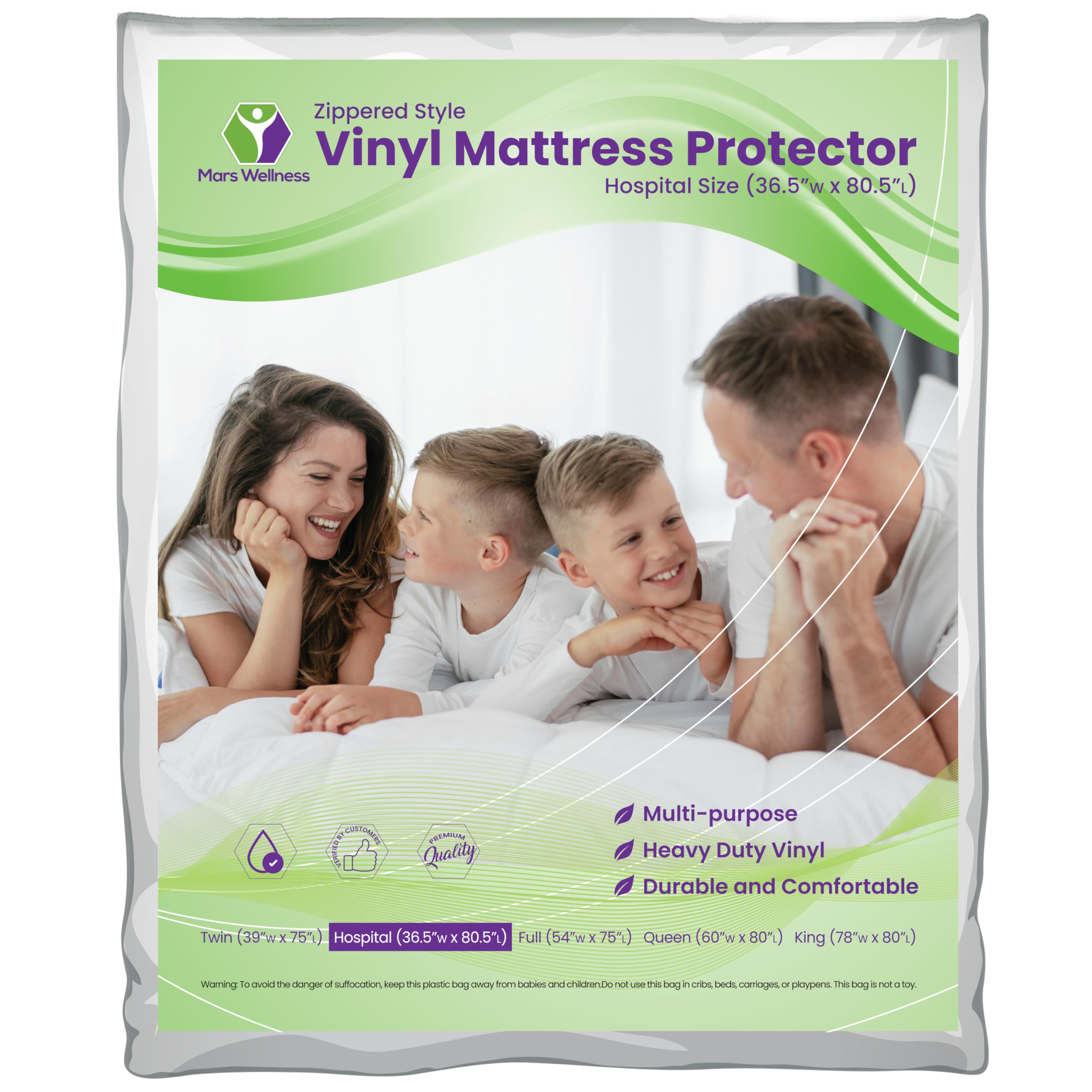 Mars Wellness Waterproof Vinyl Mattress Protector and Cover - Zippered White Mattress Cover Sheet Bed Bugs Mattress Cover