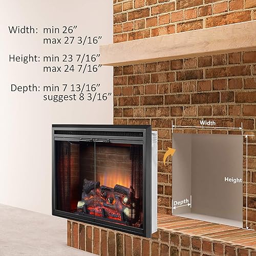 Vista 36 de PuraFlame Klaus - Chimenea eléctrica con sonido del fuego que arde, puerta de vidrio y pantalla de malla 750/1500 W, color negro