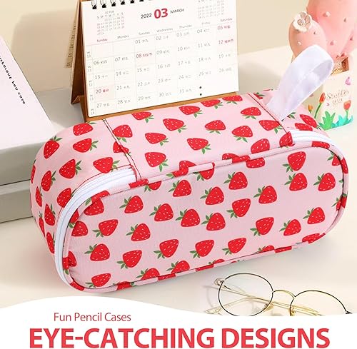 Miniatura 23 de Jcocylse Estuche para Lápices de Gran Capacidad, Bolsa Portátil para Lápices, Suministros Escolares para Estudiantes Universitarios y Adultos (Azul