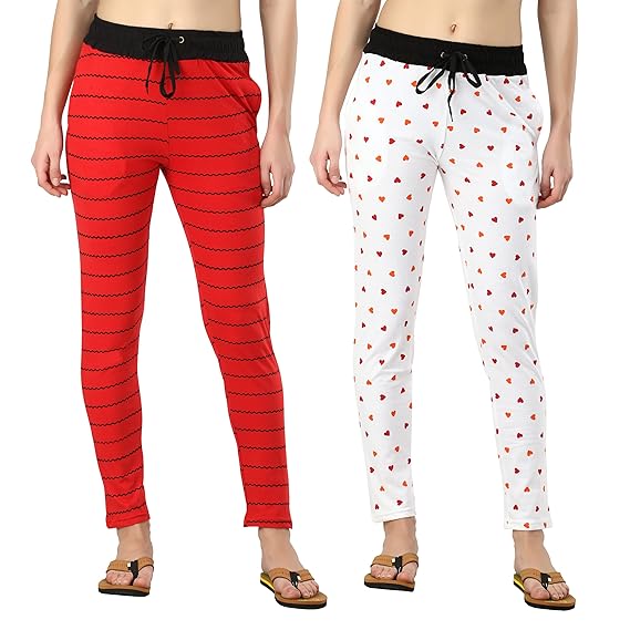 Women's Cotton Printed Lower and Pyjama (Red,White,30)