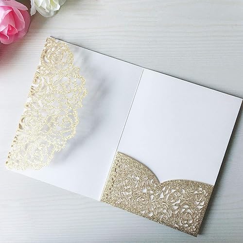 Miniatura 5 de 20 tarjetas de invitaciones de boda de 5.1 x 7.1 pulgadas, cortadas con láser, con sobres y cintas para boda, despedida de soltera, compromiso,